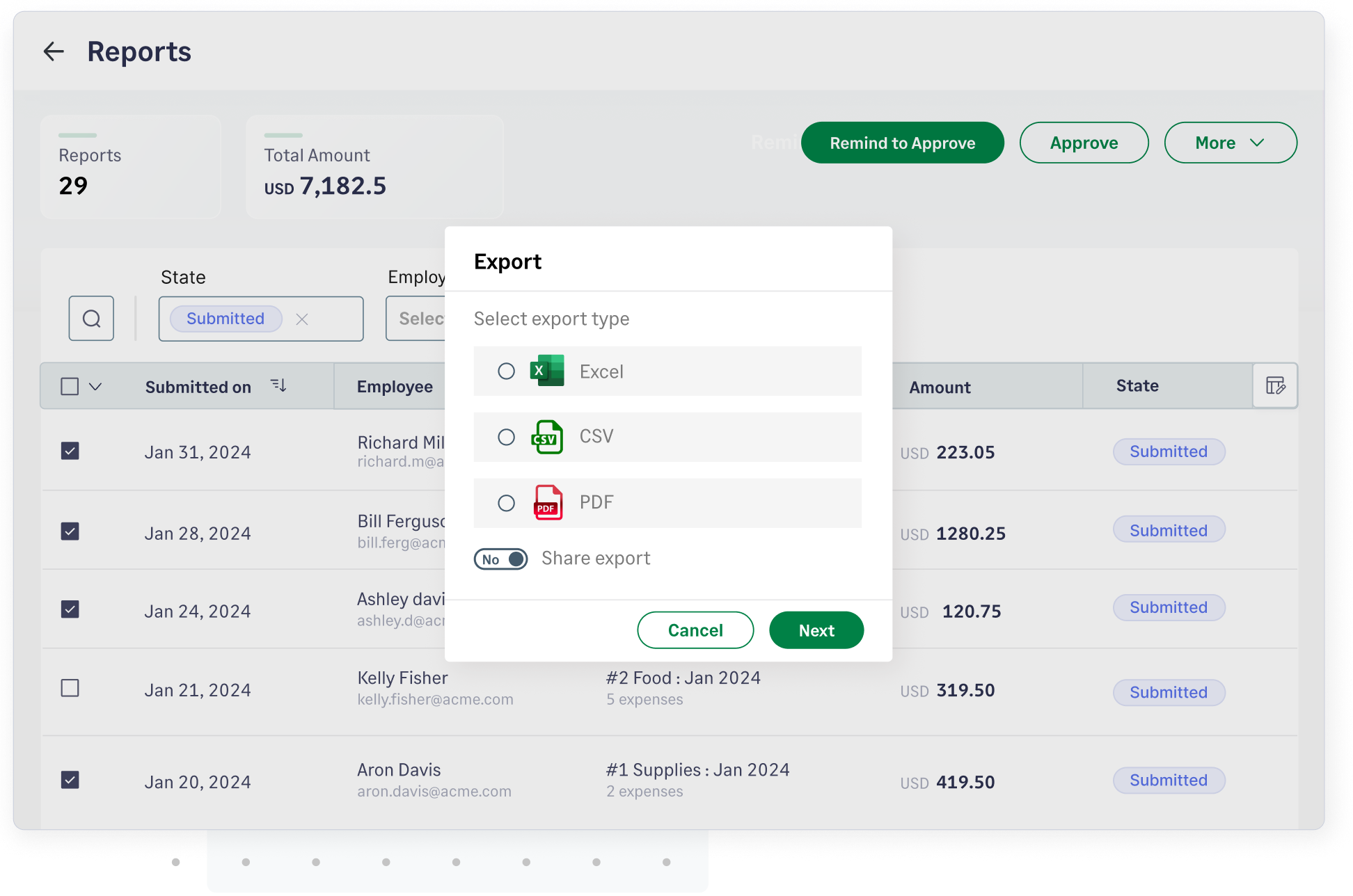 Export expense data easily with Sage Expense Management's easy export features