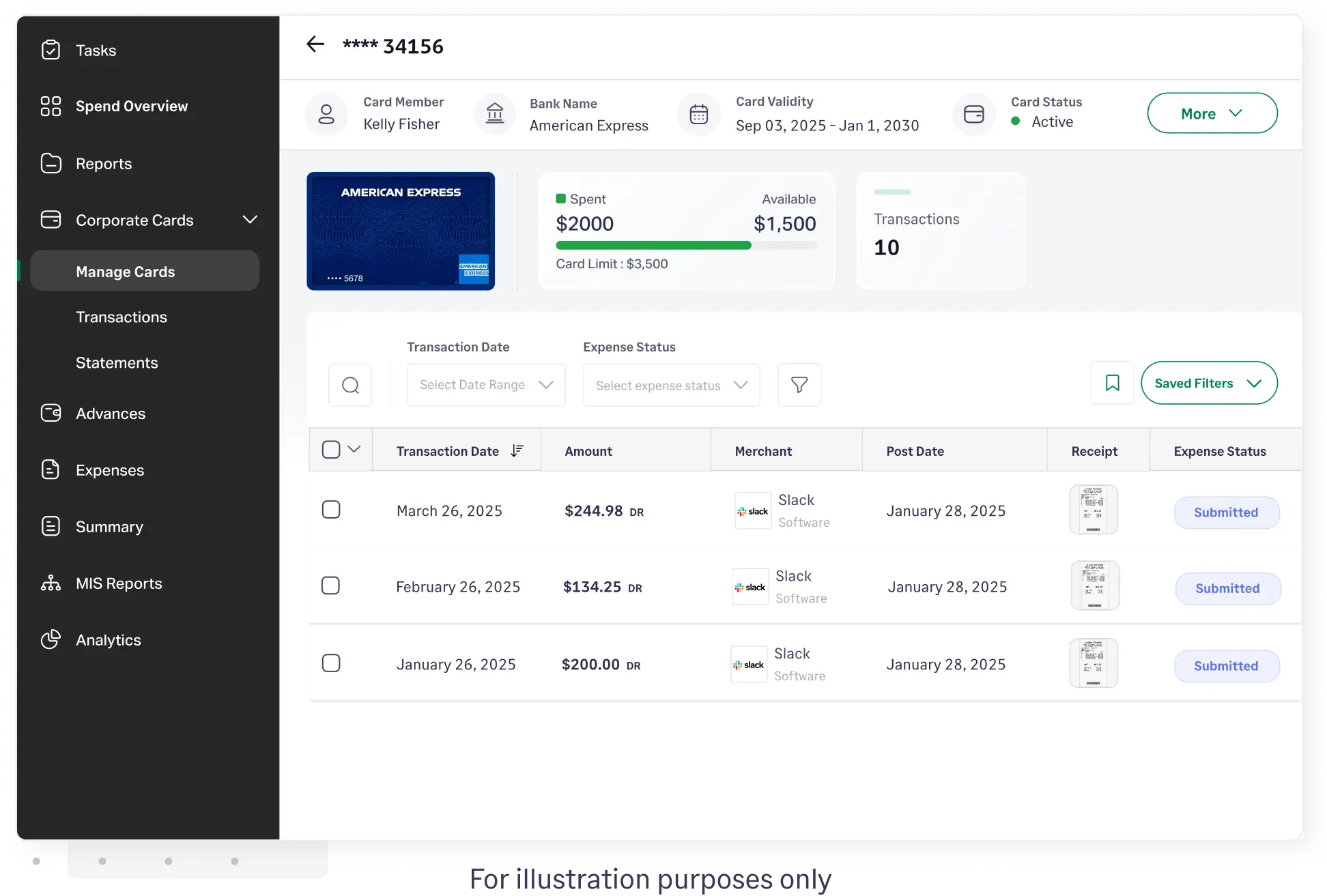 Sage Expense Management and Amex expense management integration dashboard