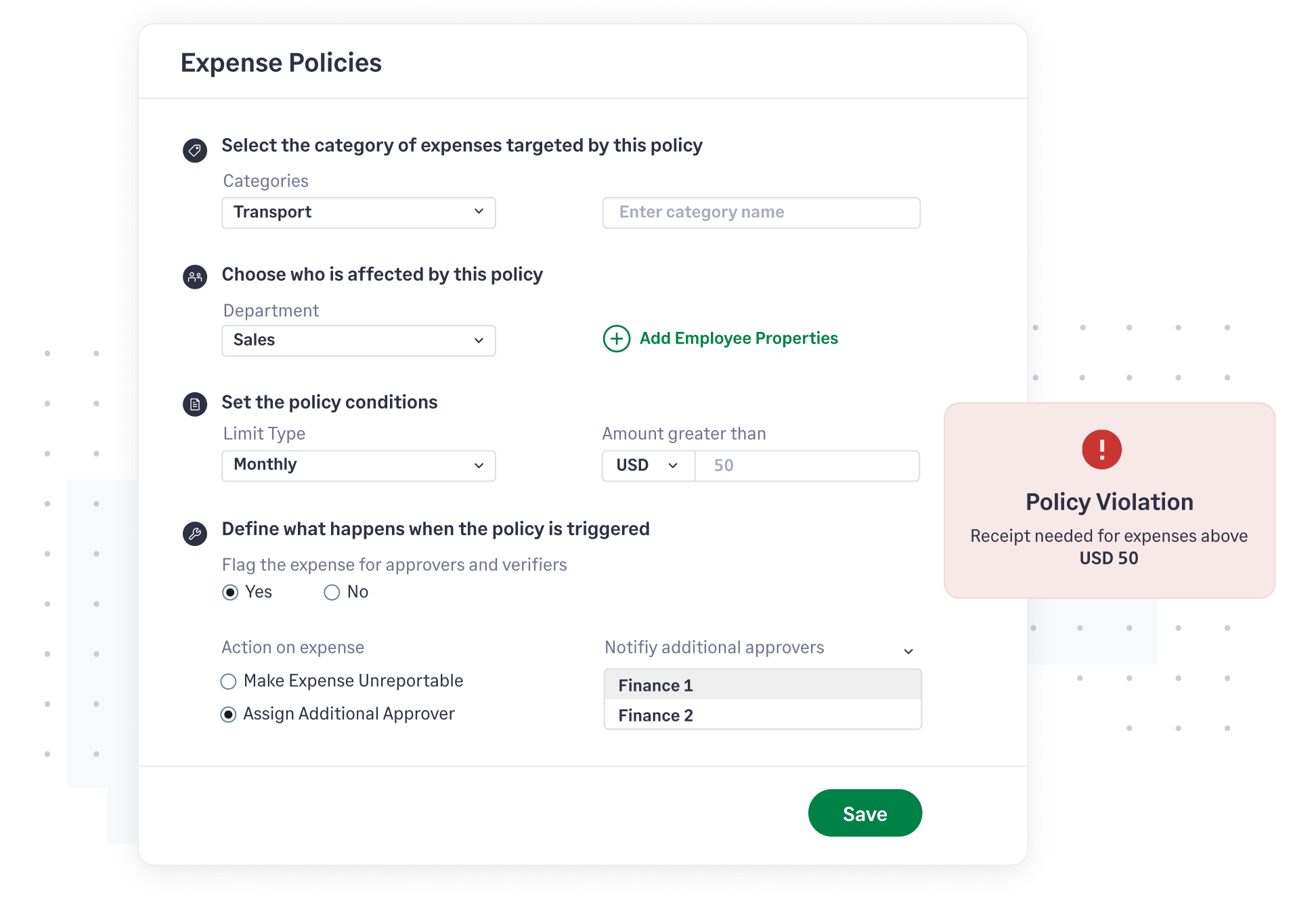 Ensure compliance of expense reports to company policies with Sage Expense Management's powerful policy engine