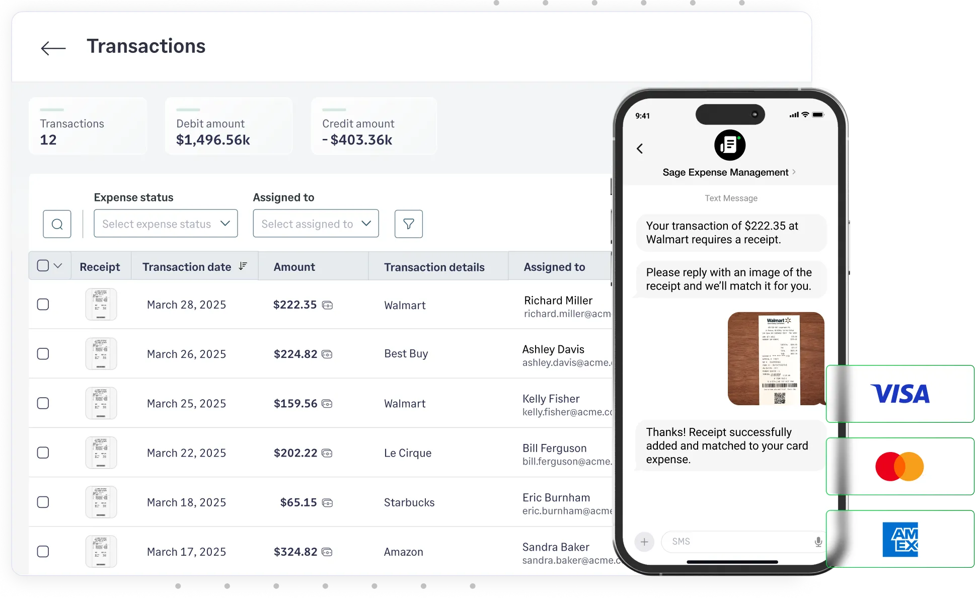 Manage Visa, Mastercard and American Express card employee spend from Sage Expense Management