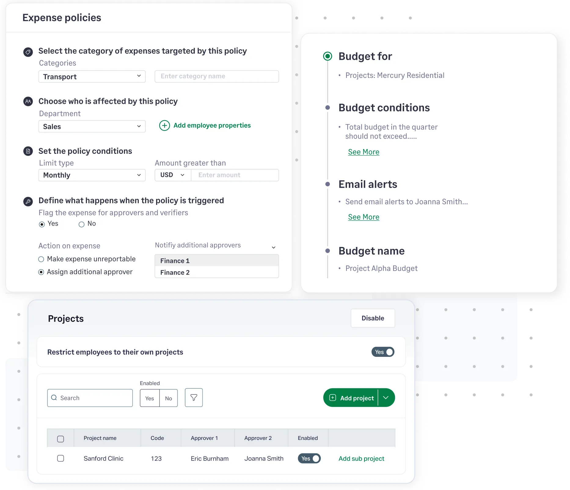 Set category-specific budgets and restrict project access to employees