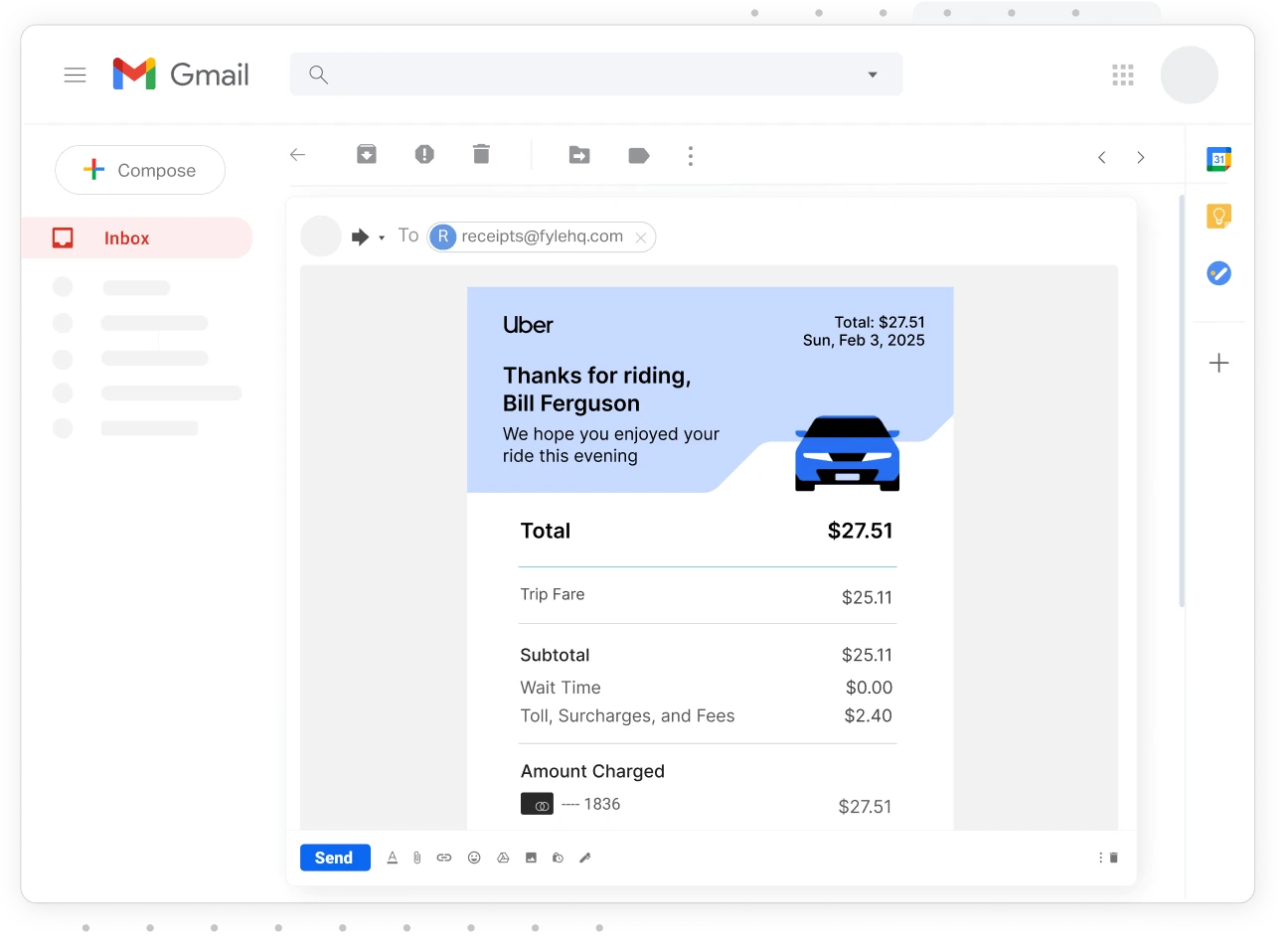 Forward expense receipts to the Sage Expense Management email for automatic tracking