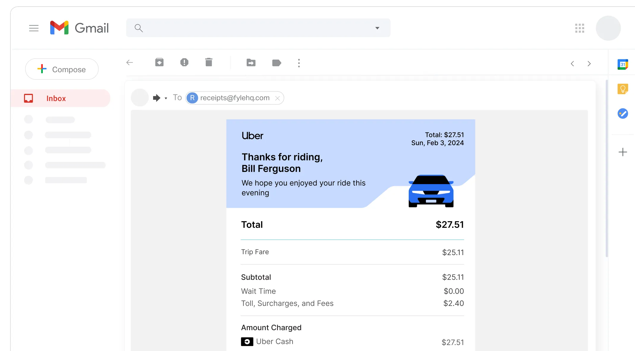 Forward expense receipts to Sage Expense Management's mail for automatic tracking