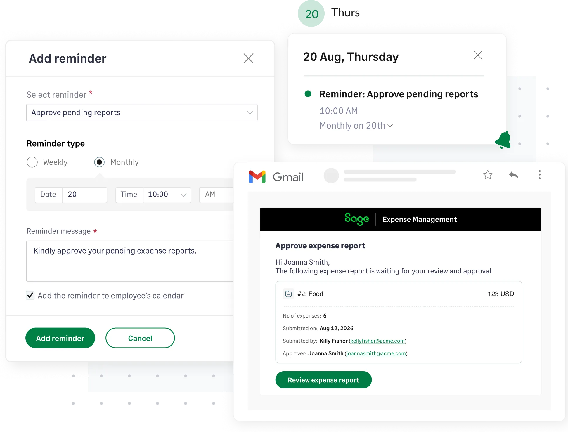 Sage Expense Management receipt reminders admin settings