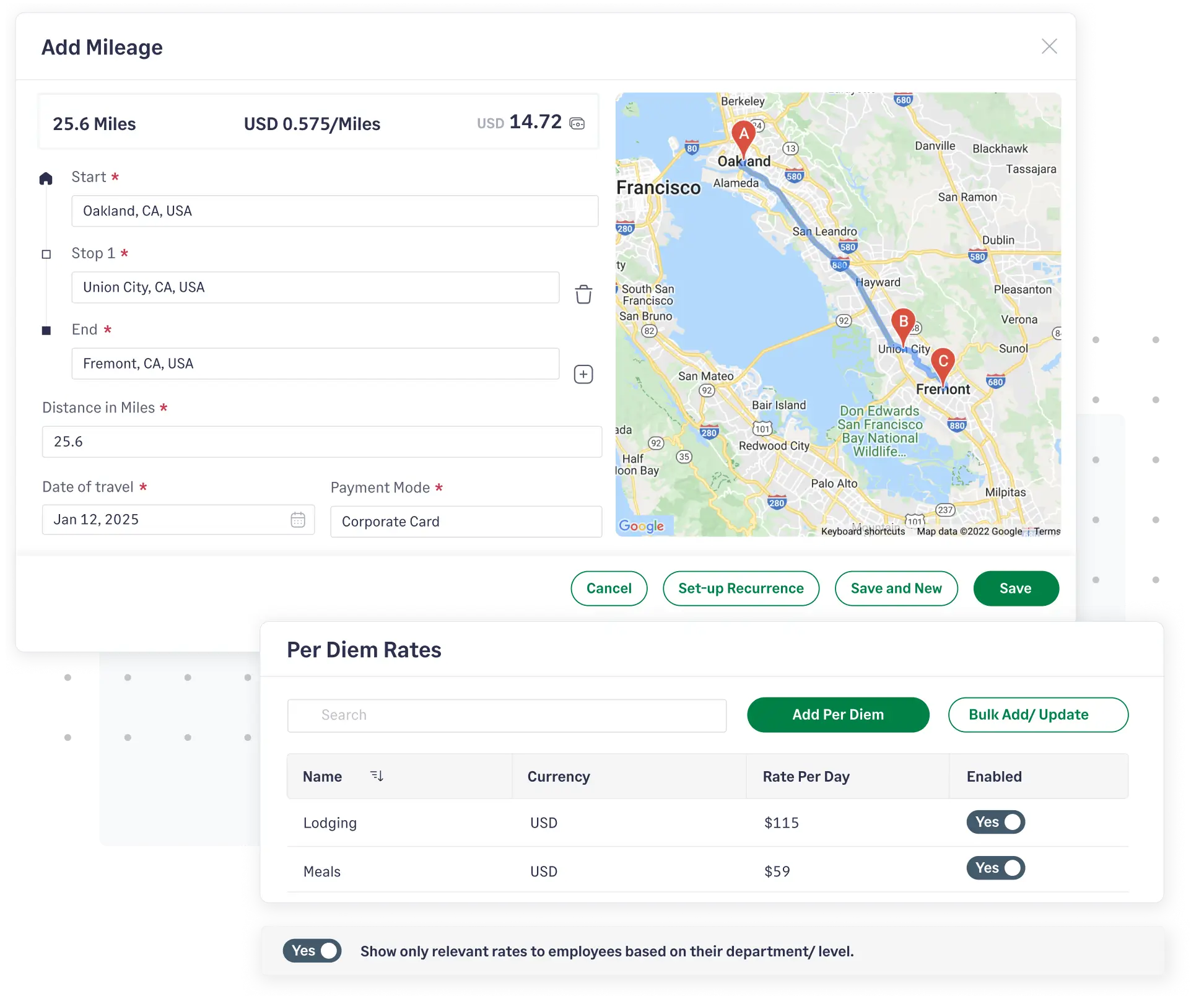 Sage Expense Management is the best employee reimbursement software to track mileage and per diems