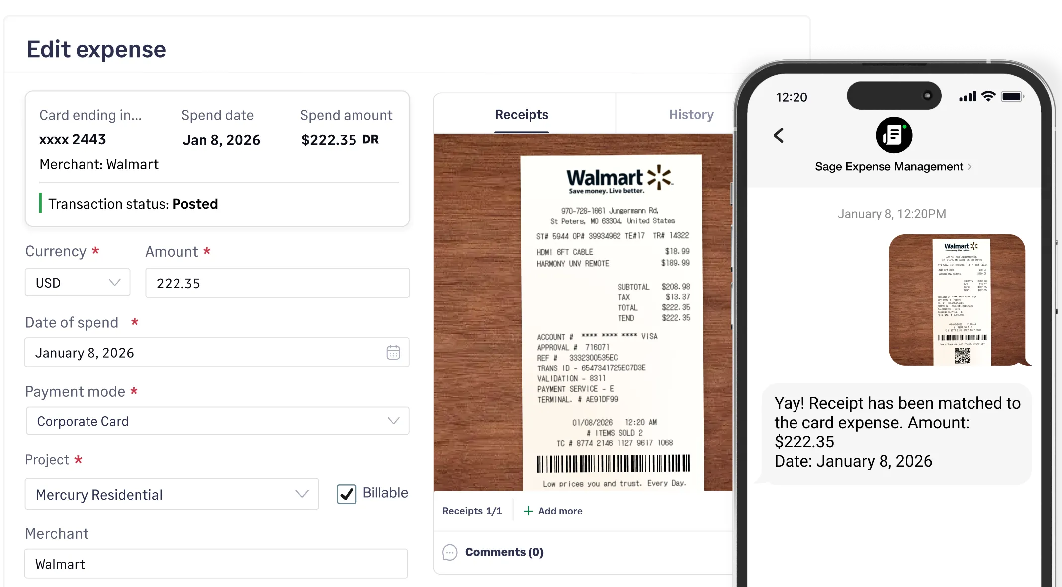 Collect receipts via text with Sage Expense Management.