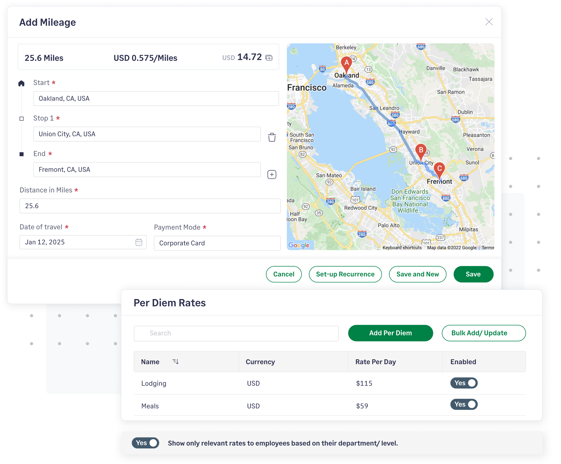 Mileage and per diem rates