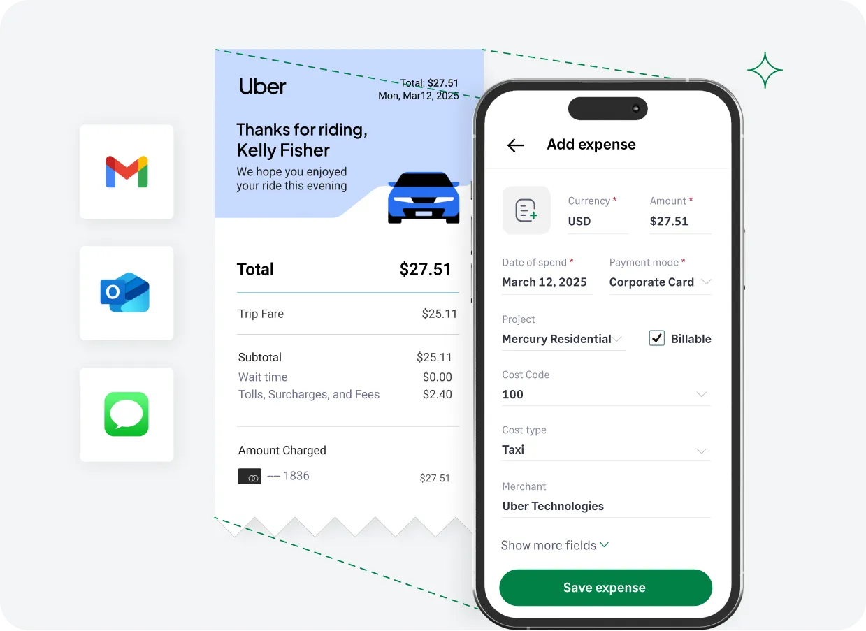 How Sage Expense Management enables receipt collection from every day apps like SMS, Gmail, Slack, and Outlook