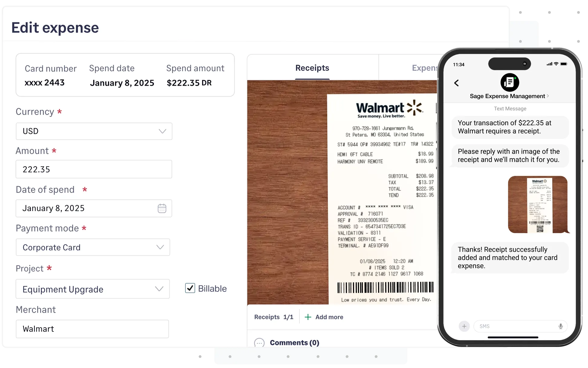 Manage and reconcile credit card transactions in real-time with Sage Expense Management