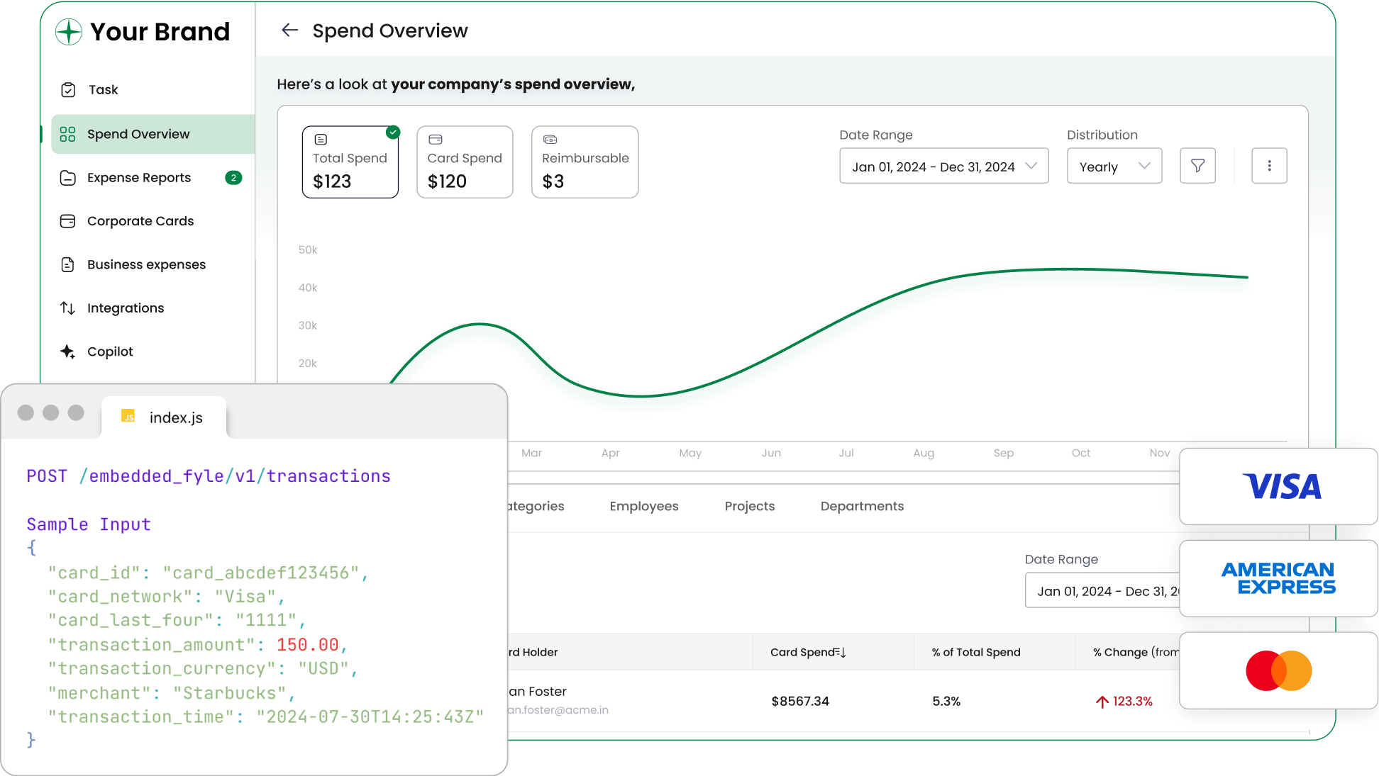 embedded expense management section product screenshot