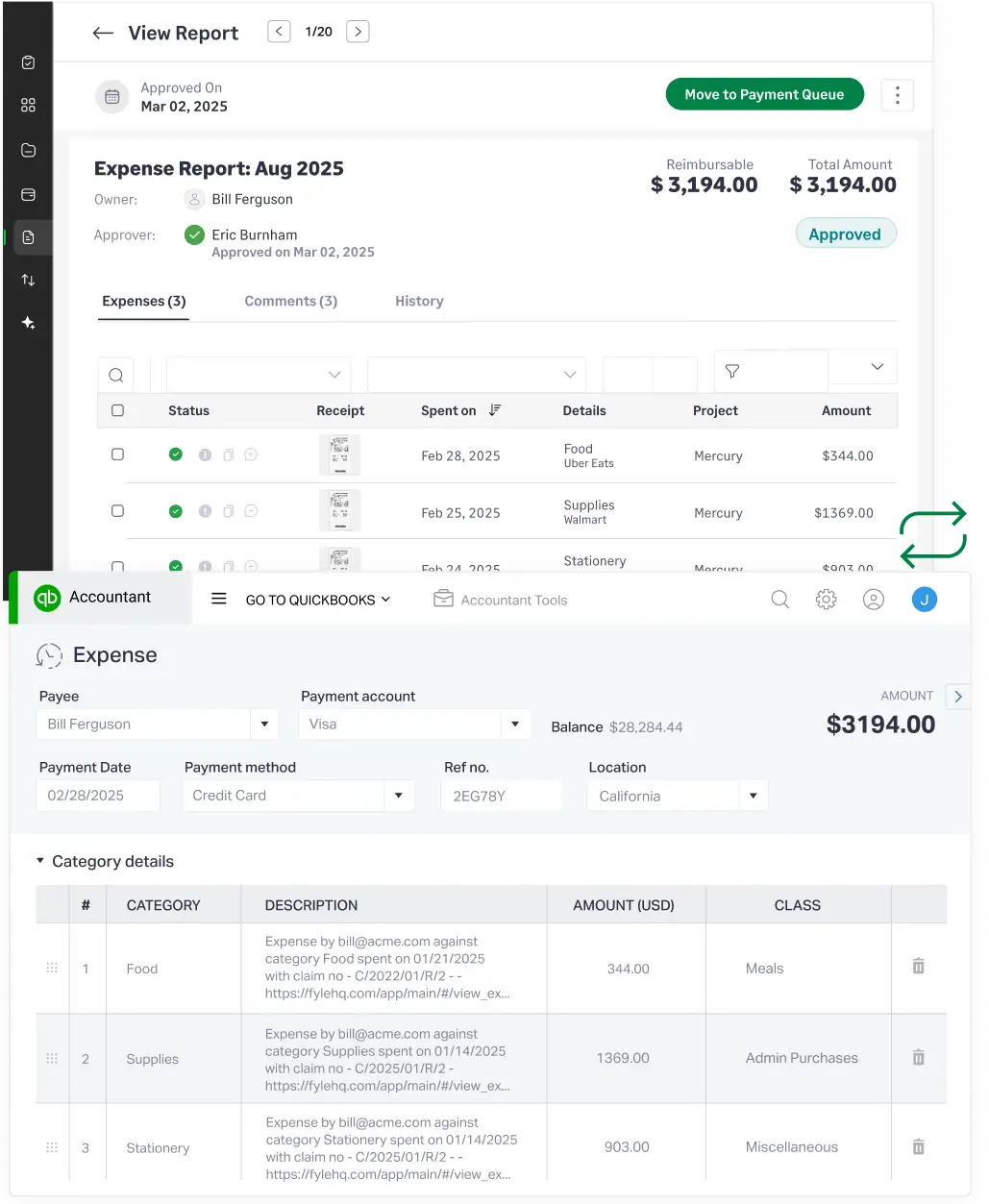 Powerful accounting integrations that let you control expense sync