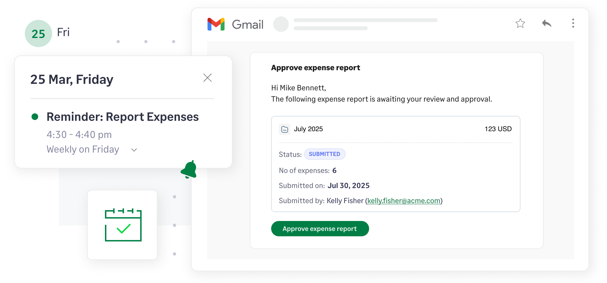 Fyle sends an email notification to approvers for approving an expense report