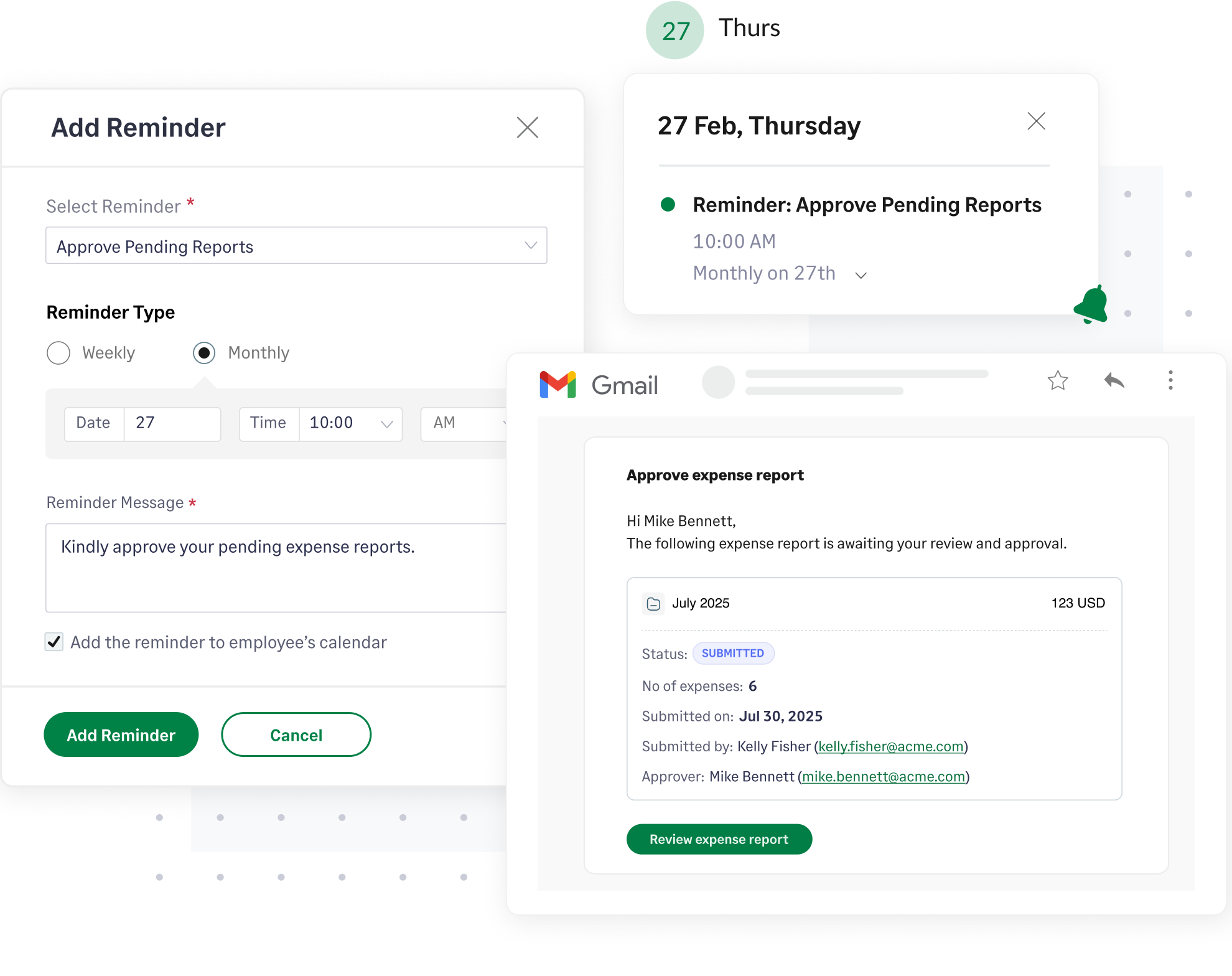 Automated reminder setup in Fyle for approving pending expense reports