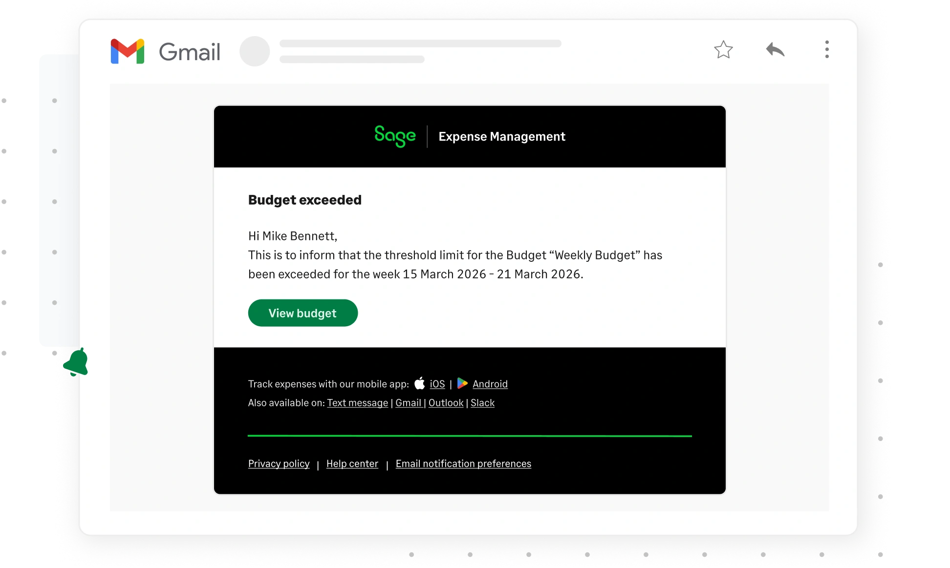 Stay informed of exceeded budgets in real-time via email with Sage Expense Management