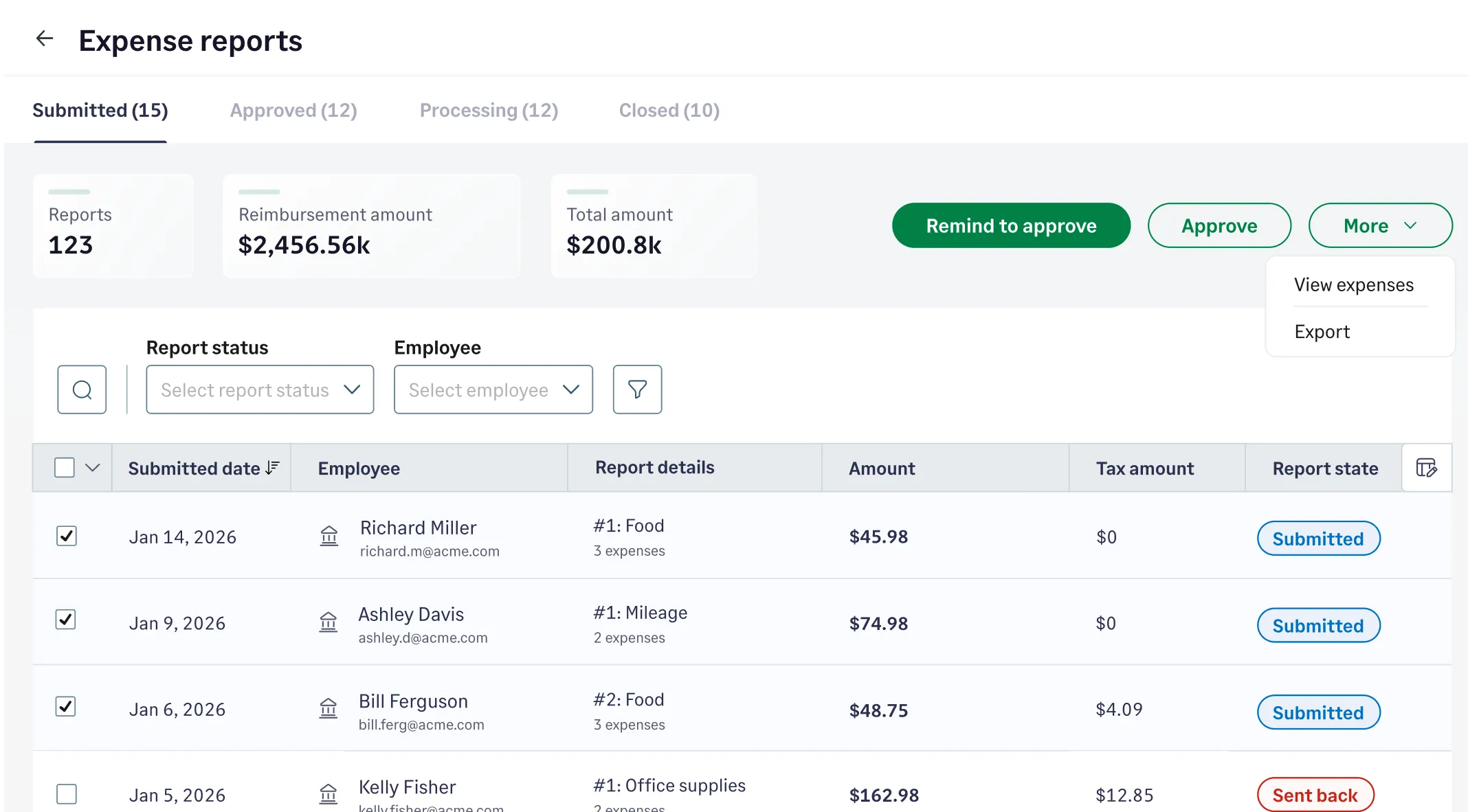 Sage Expense Management spend oversight dashboard