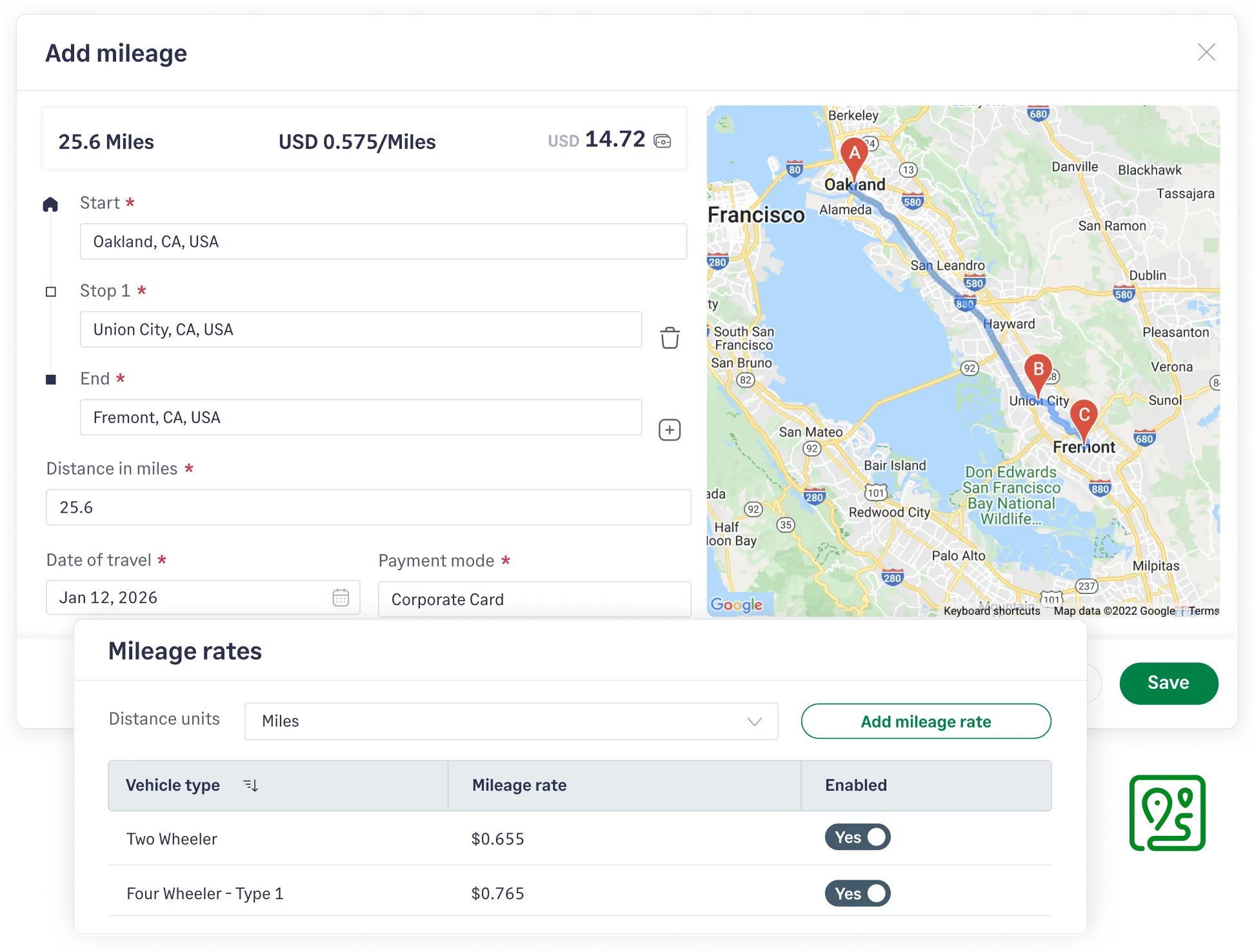 Sage Expense Management manage mileage tracking with custom criteria