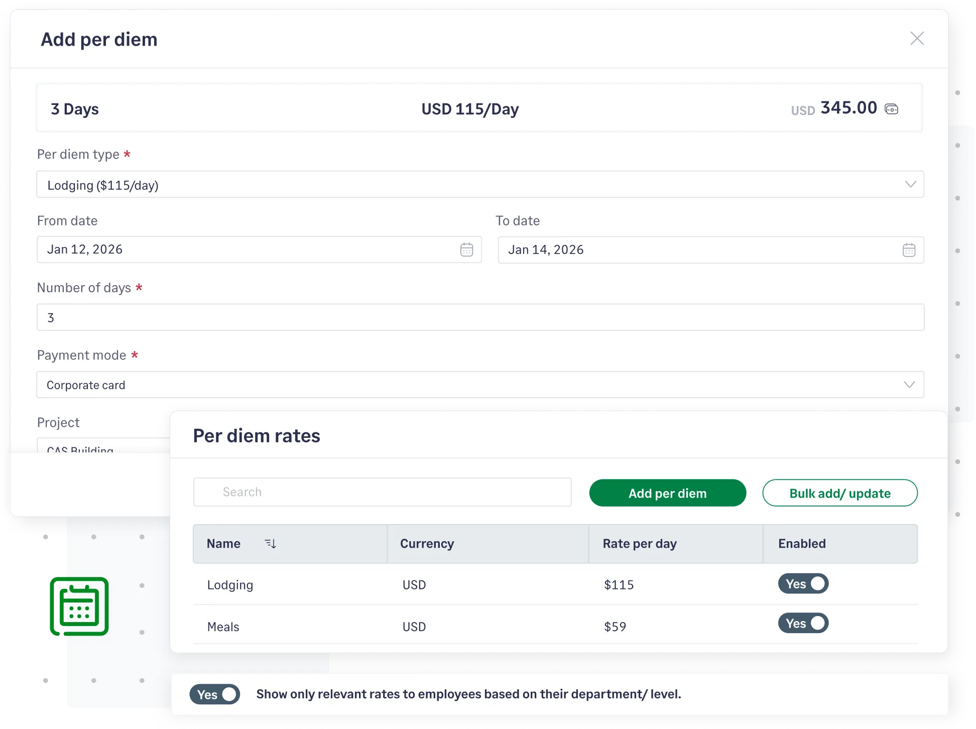 Manage per diem tracking on Sage Expense Management