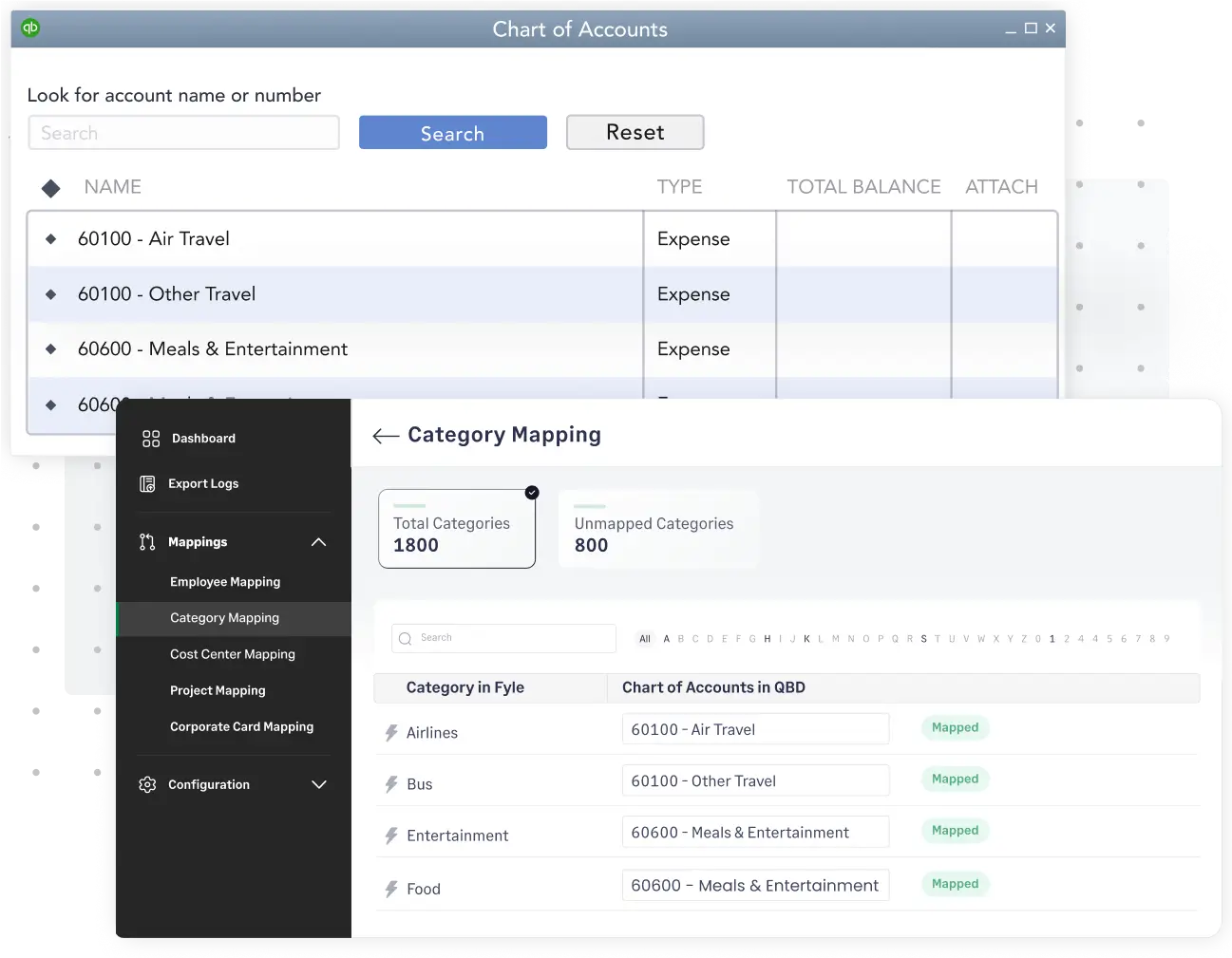 Chart of accounts mapping with Sage Expense Management's QuickBooks Desktop integration