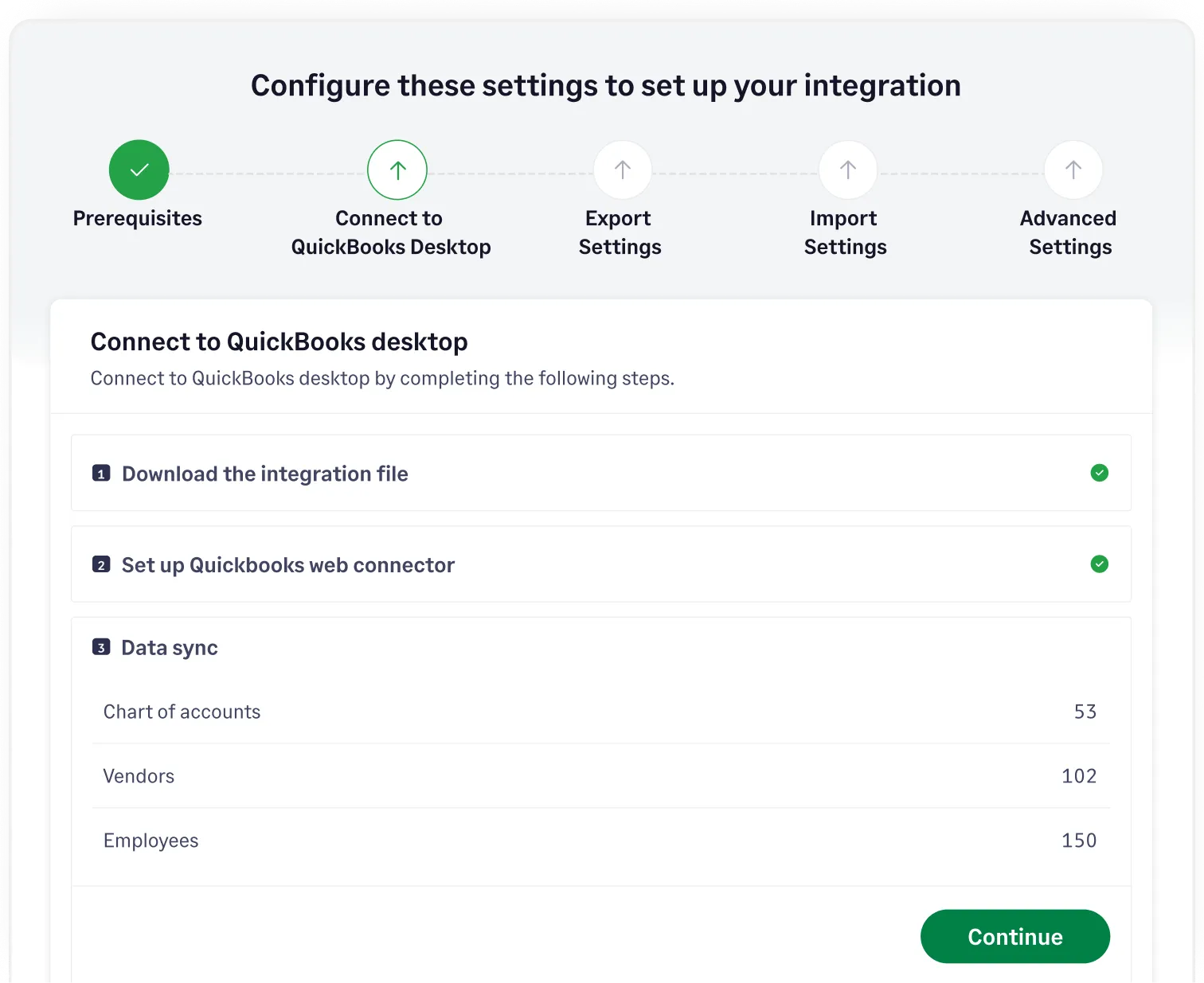 Set up the QuickBooks Desktop integration with Sage Expense Management within minutes