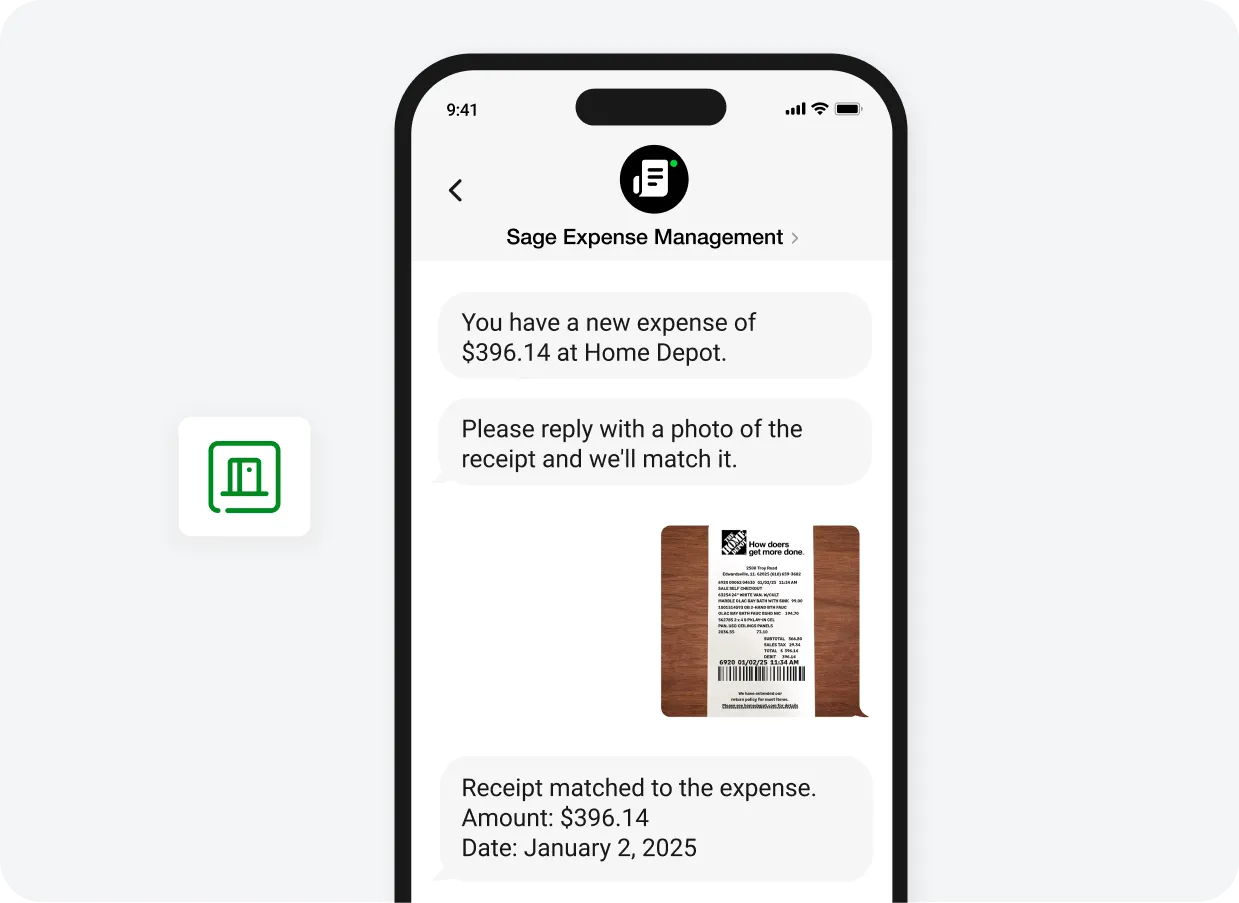 Sage Expense Management collects receipts and reconciles card spend via Text