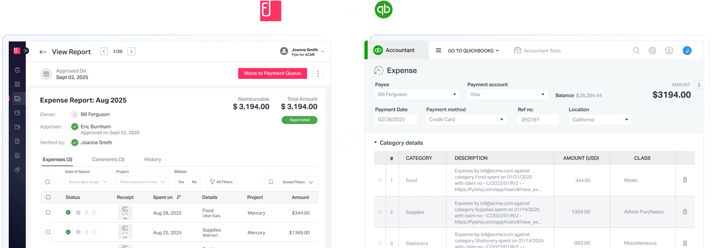 Fyle's two-way integration with QuickBooks Online