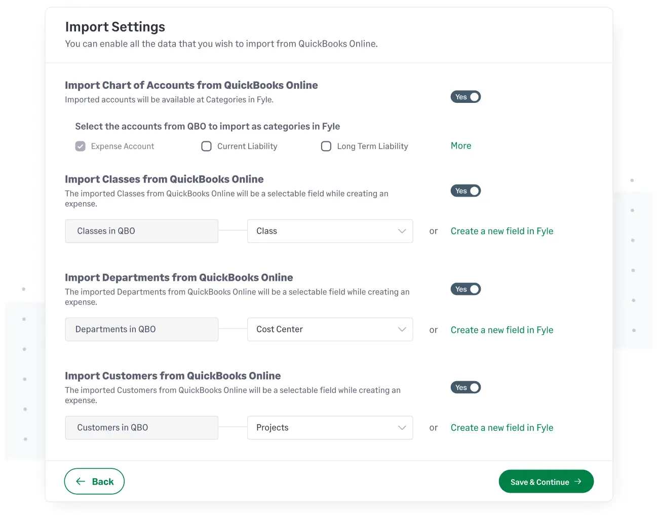 Import expense information directly from QuickBooks Online to Fyle.