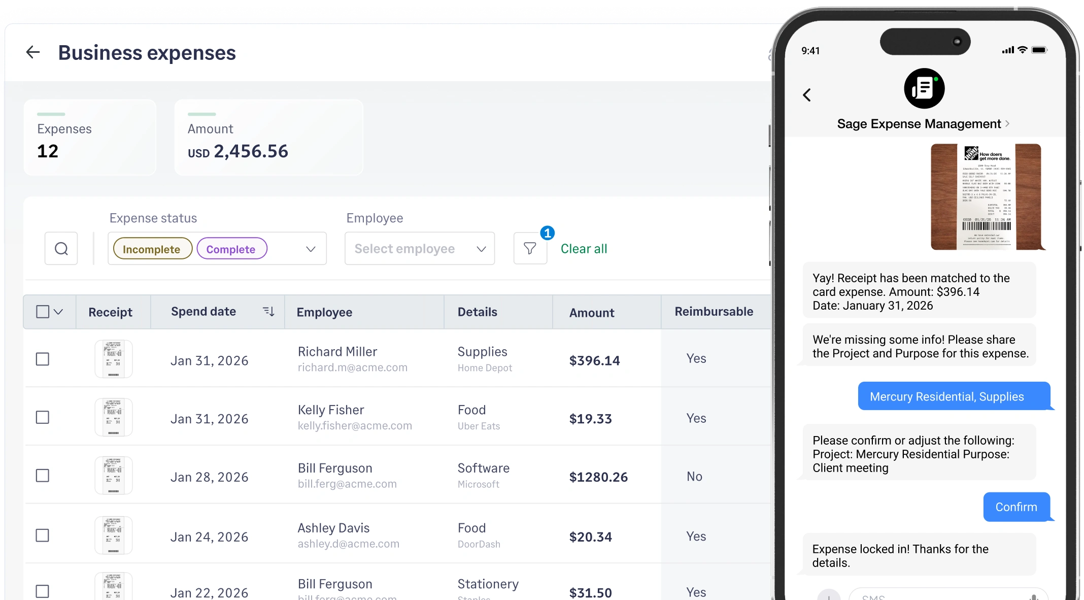 Automatically match corporate card transactions with receipts in Sage Expense Management