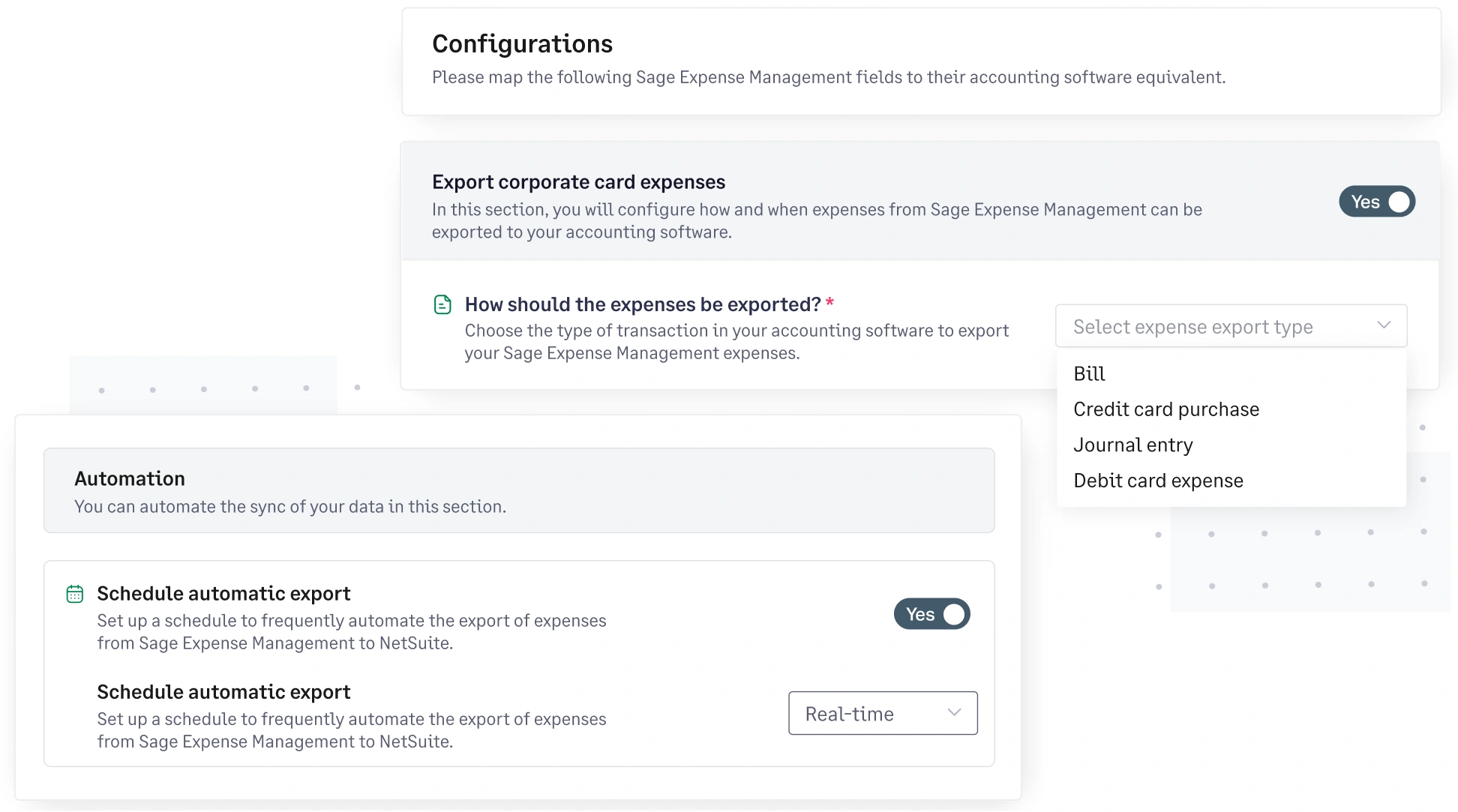 Generate clean, accounting-ready expense exports with configurable settings in Sage Expense Management