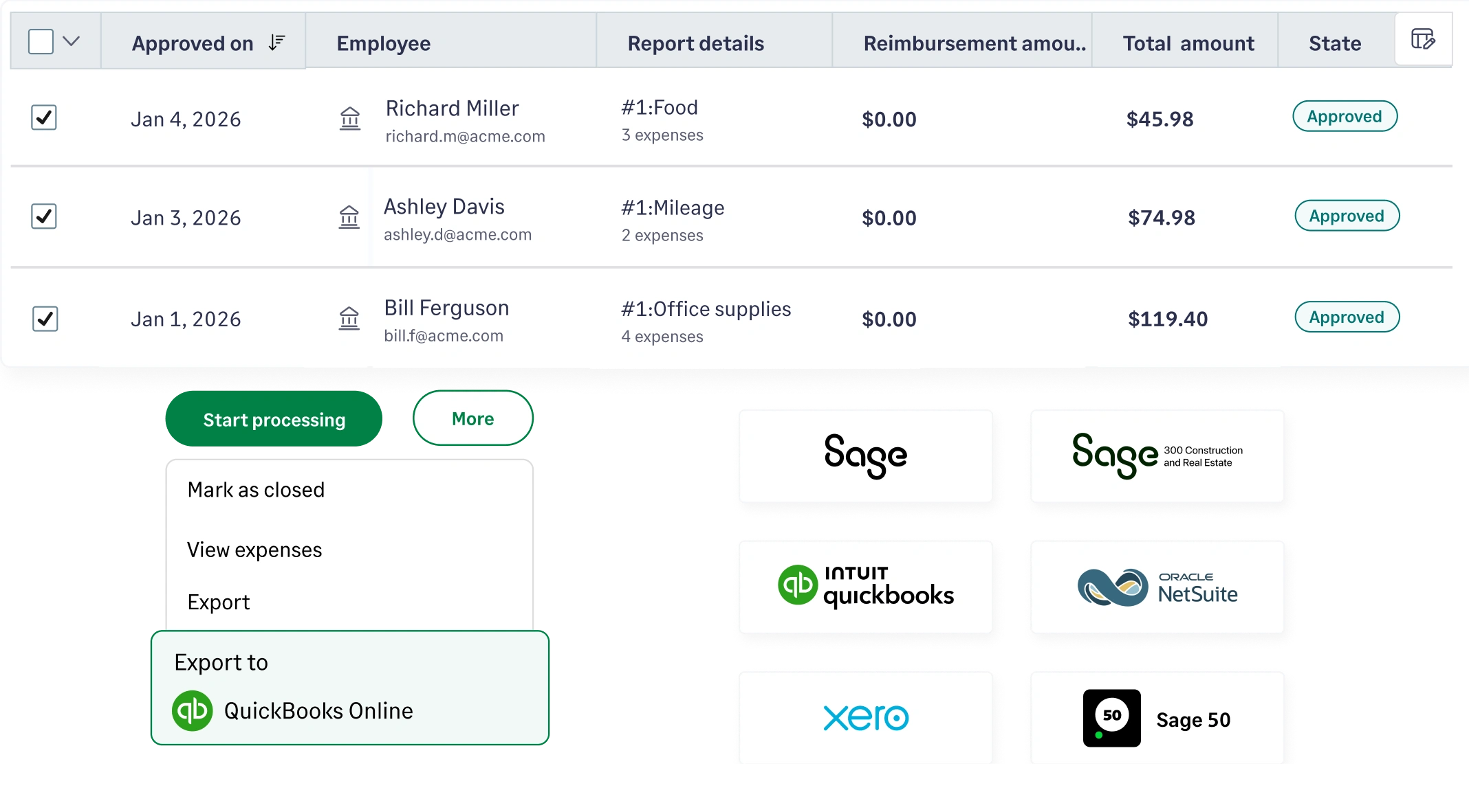 Sync approved expenses to your accounting software automatically with Sage Expense Management