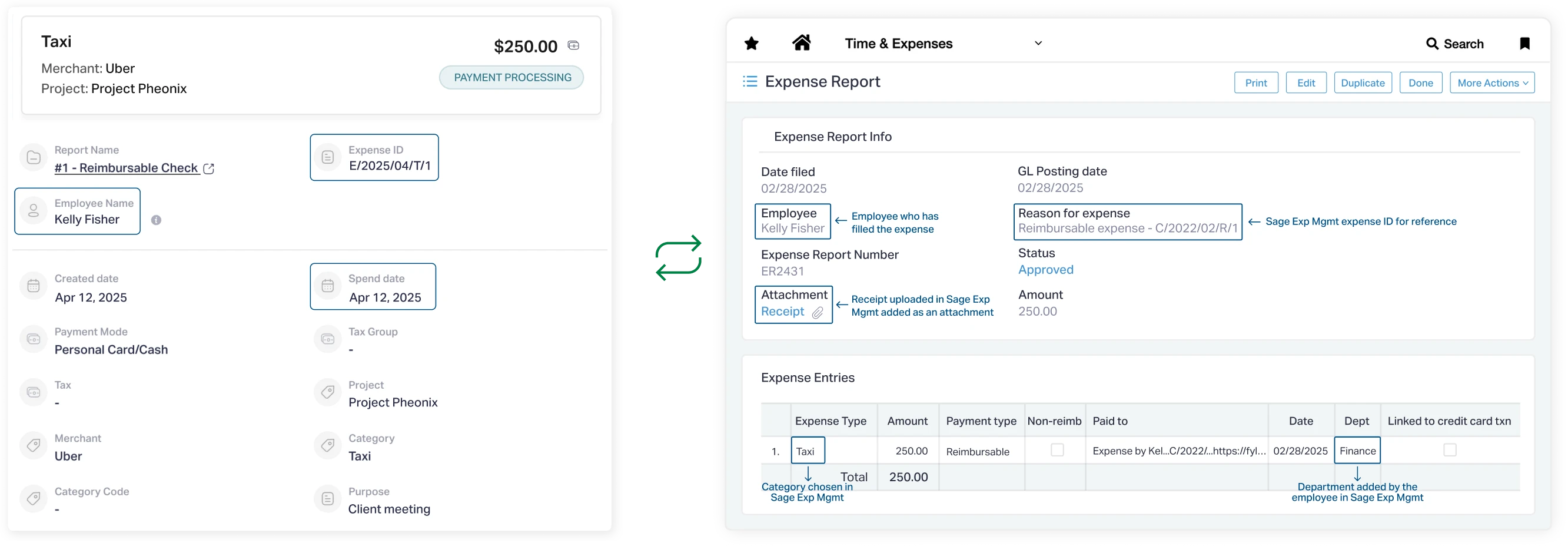 Control how expenses are exported from Sage Expense Management to Sage Intacct