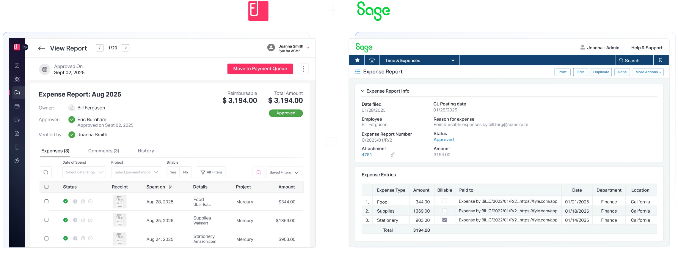 Fyle's integration with Sage Intacct