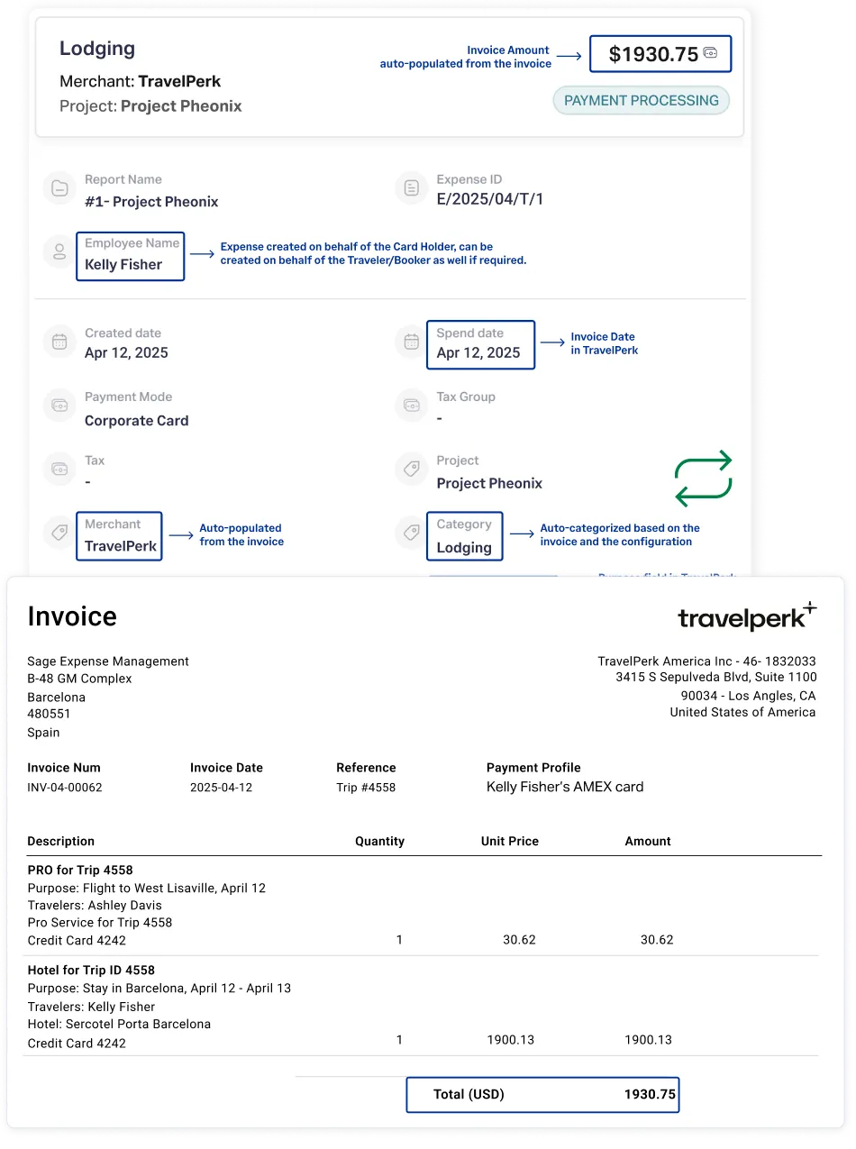 Export business expenses automatically via Sage Expense Management TravelPerk integration