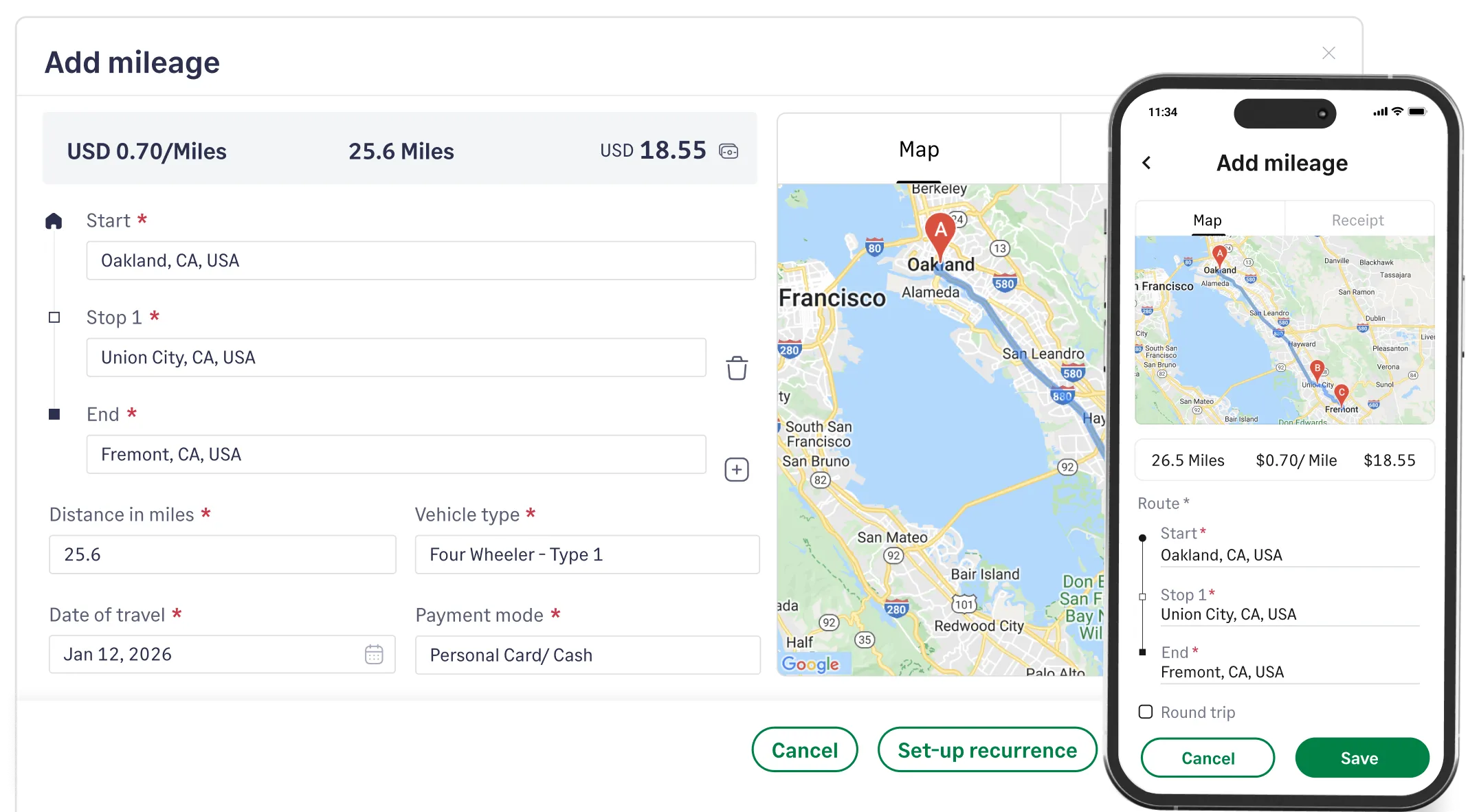 Track business mileage and travel expenses with the Sage Expense Management mobile app