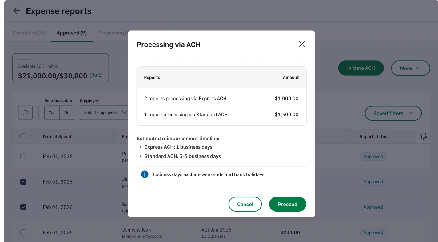Get reimbursed in 1–2 business days with Sage Expense Management Express ACH