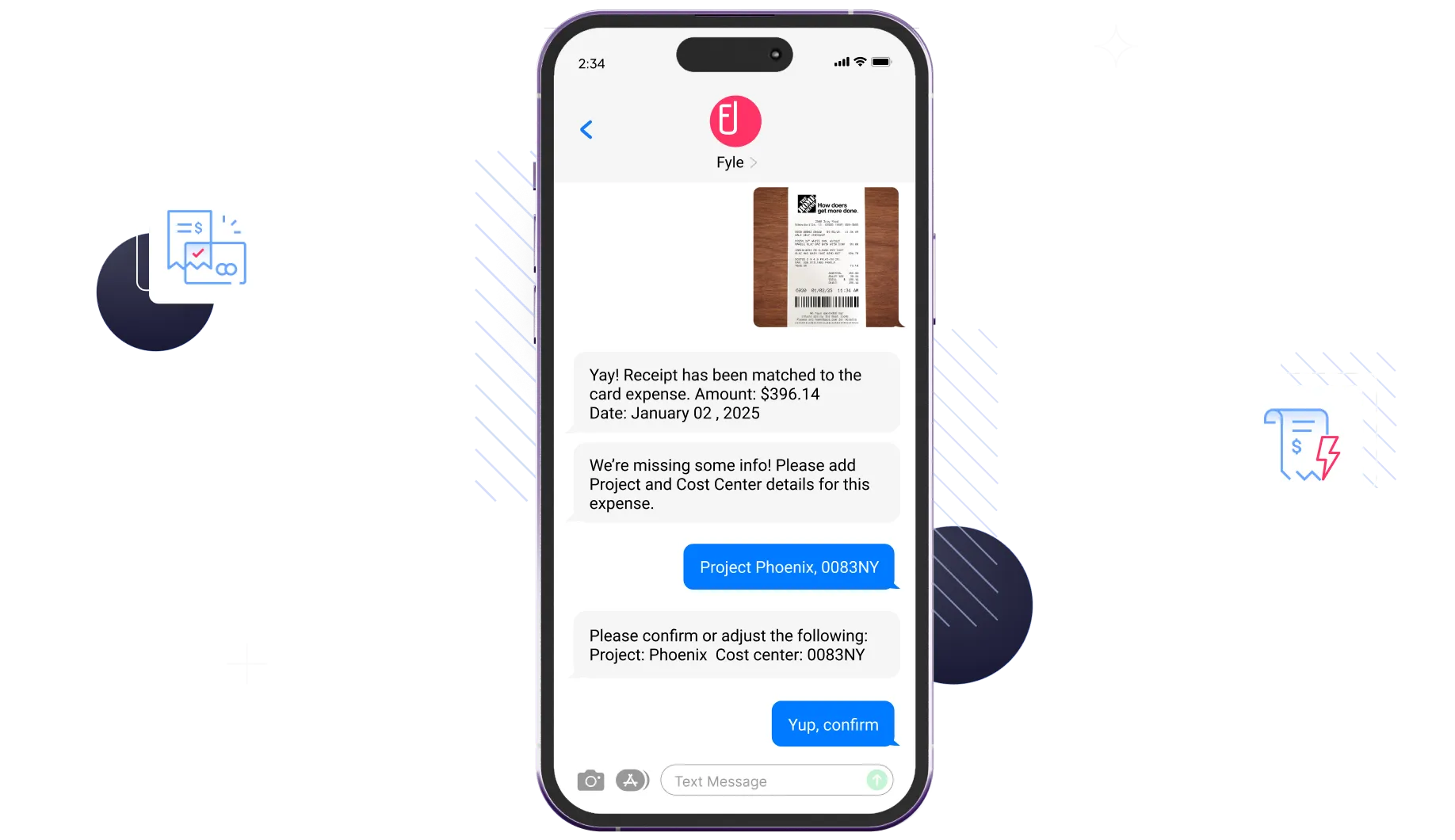 Manage receipts using Fyle's SMS based expense tracker