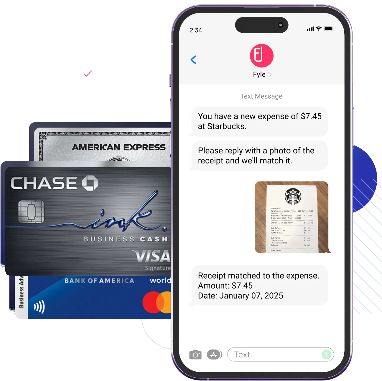 Fyle's text message feature powered by real time feeds.