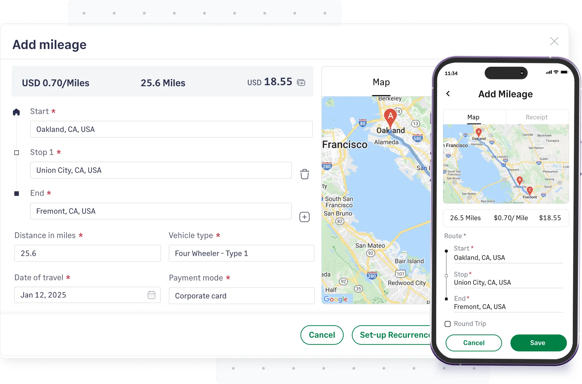 Track mileage accurately using Sage Expense Management by adding start and destination details