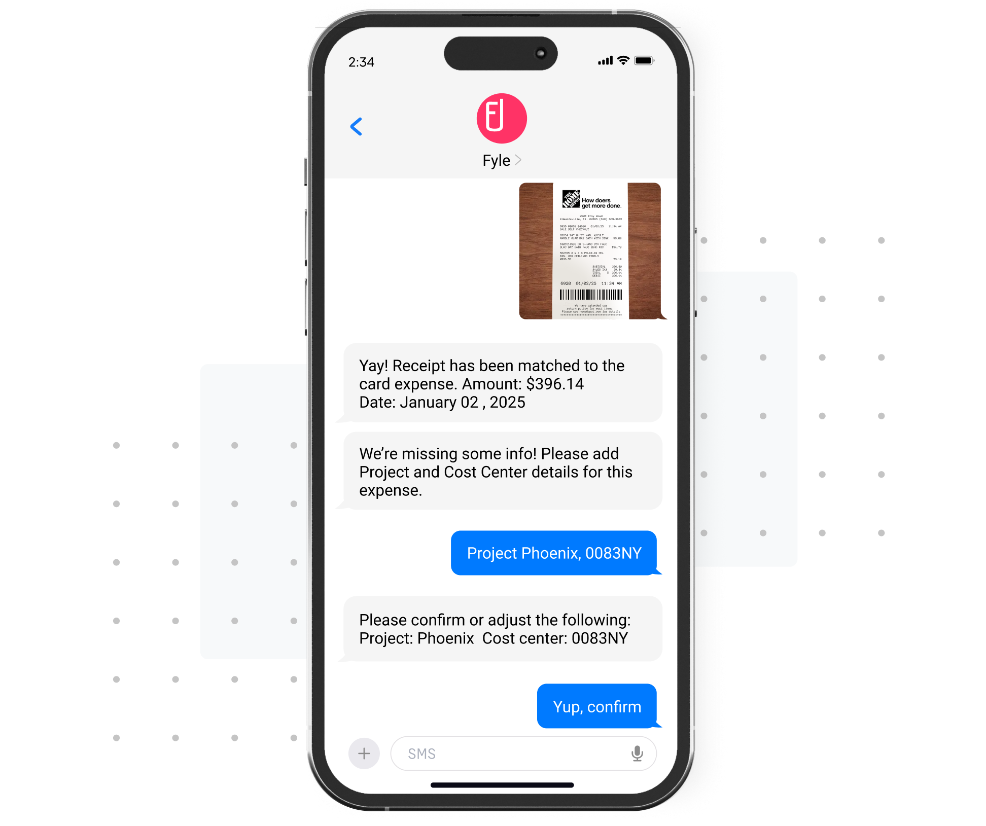 Submit receipts via Text, powered by AI