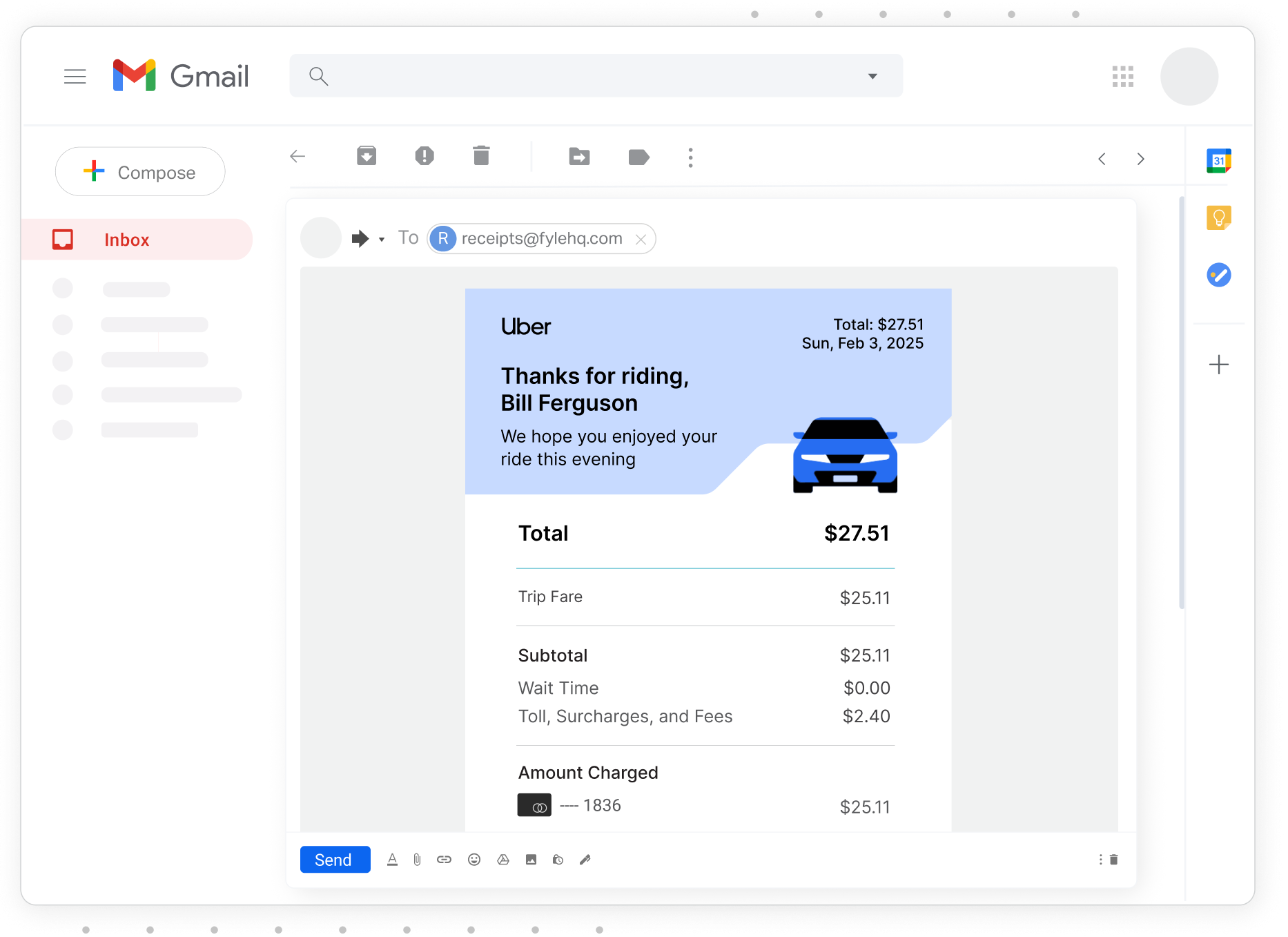 Send in receipts with email forwarding