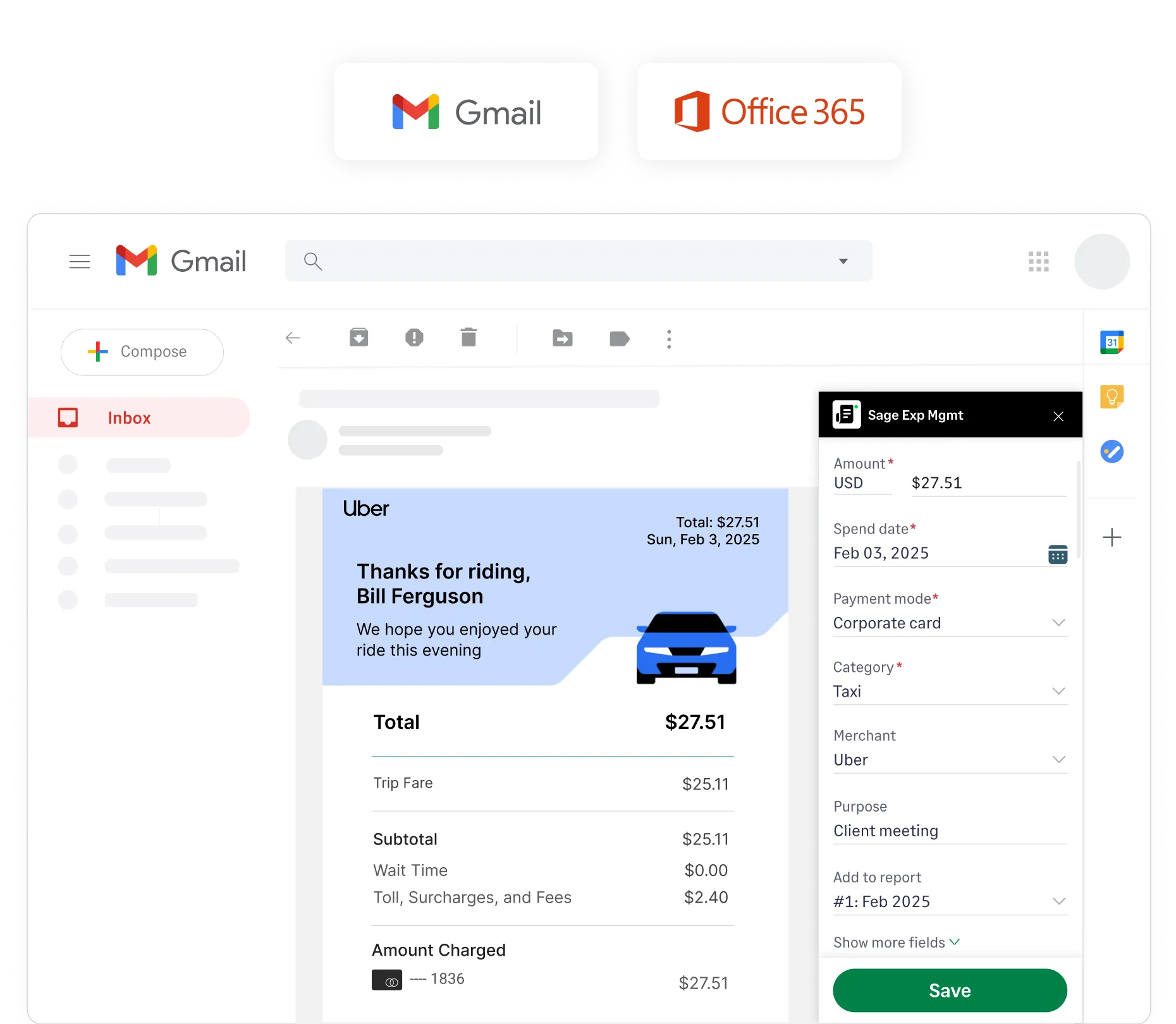 Track email receipts right from Gmail and Outlook with Sage Expense Management plugin