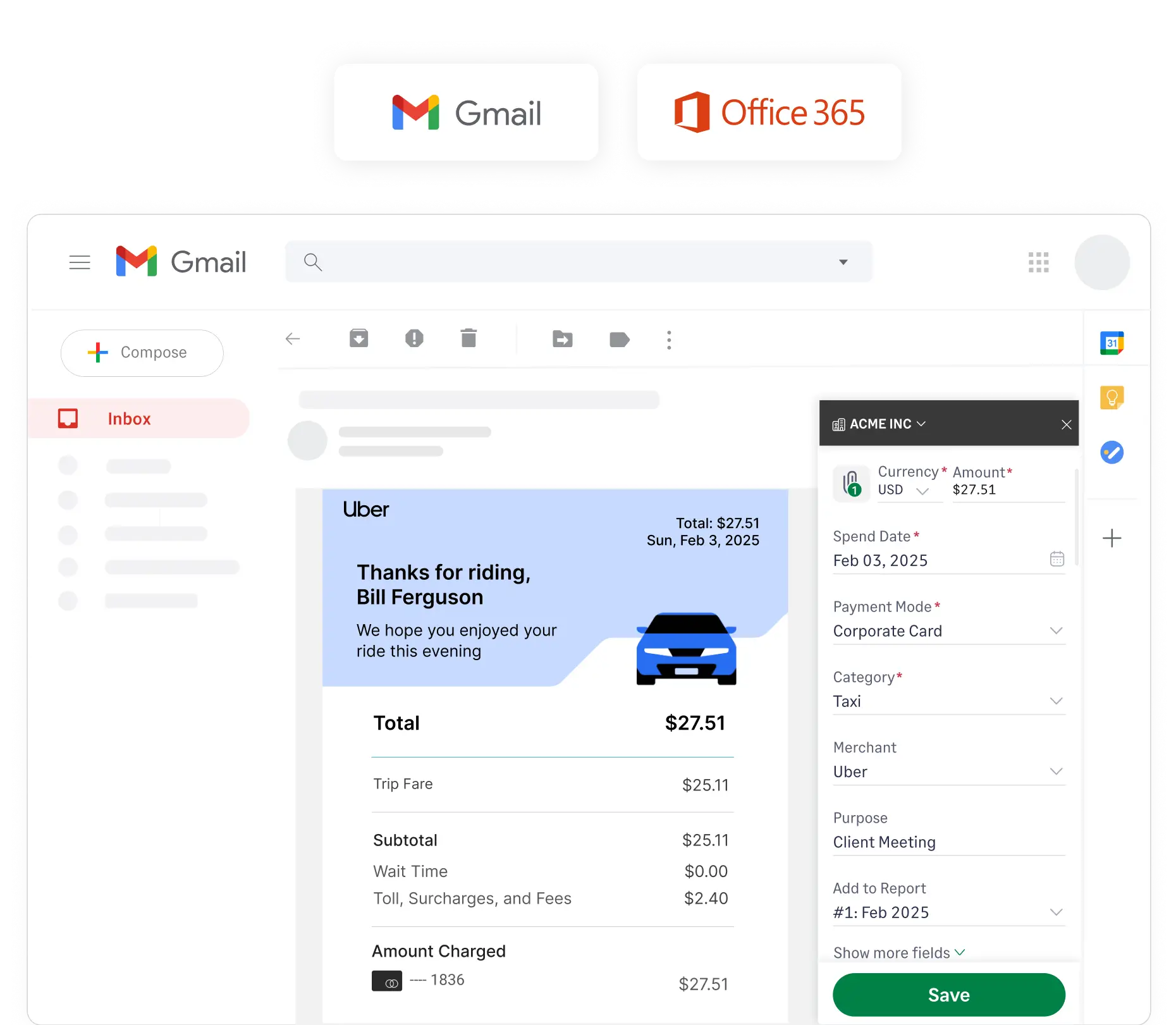 Track email receipts right from Gmail and Outlook with Sage Expense Management plugin