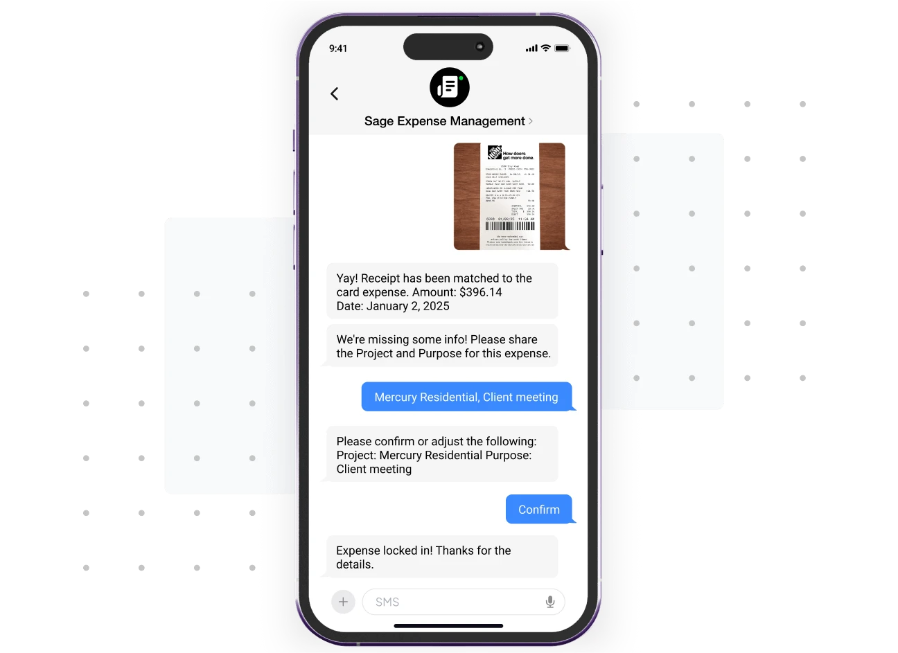 Track receipts over text messages with Sage Expense Management's powerful credit card receipt tracking app.