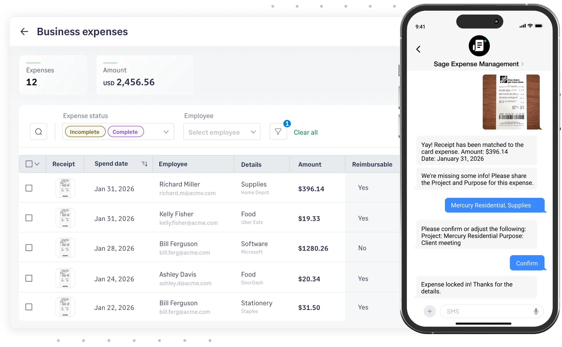 Get notified of employee card spend and reconcile in real time with Sage Expense Management.
