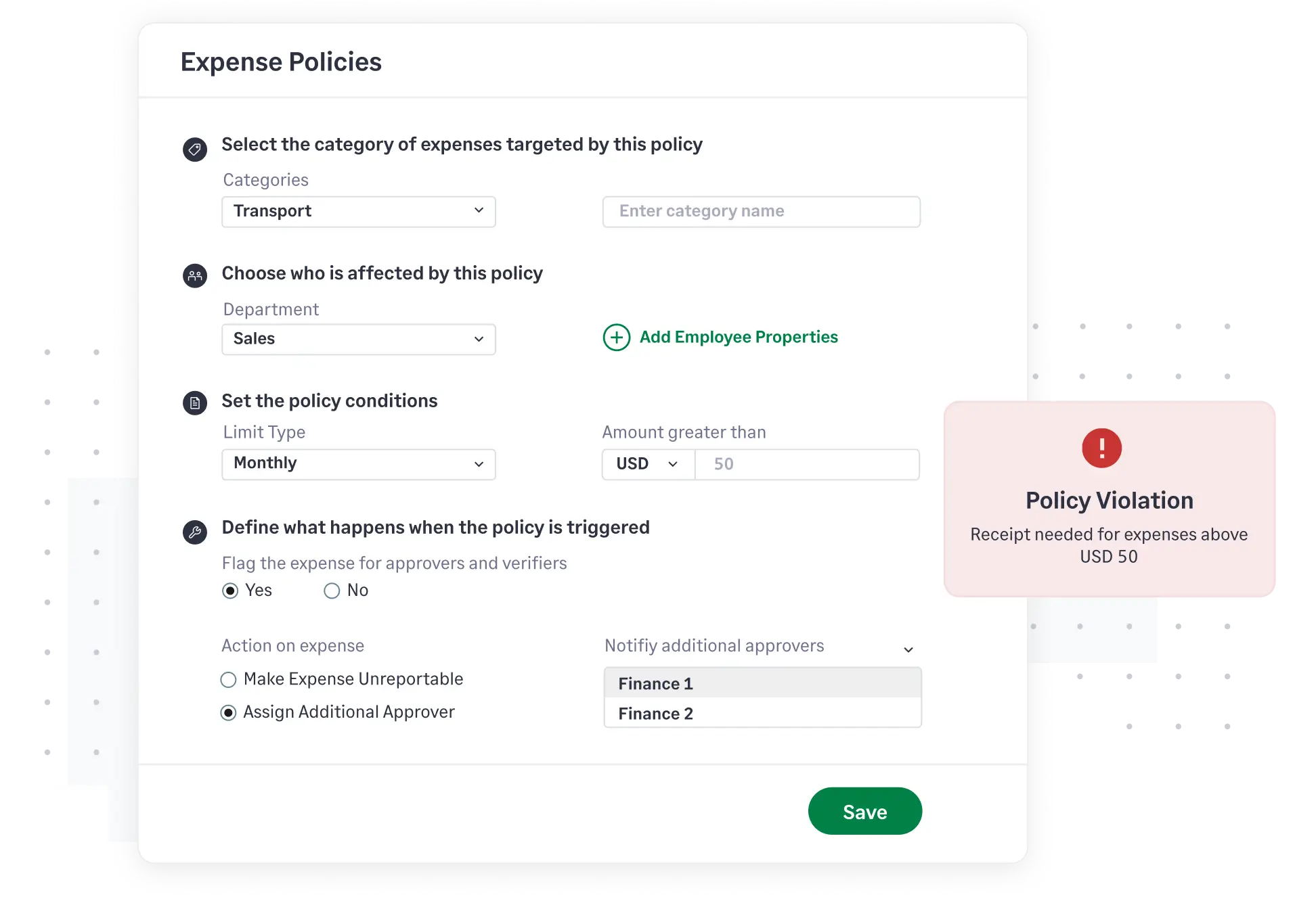 Create business policies and stay compliant with Sage Expense Management powerful policy engine