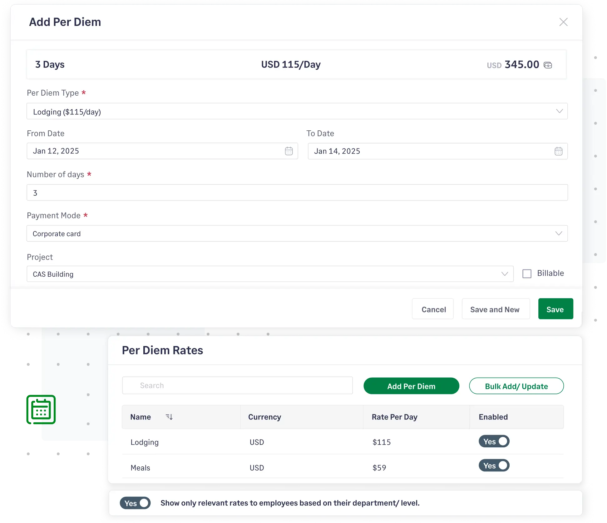 Configure per diems for your employees from Sage Expense Management
