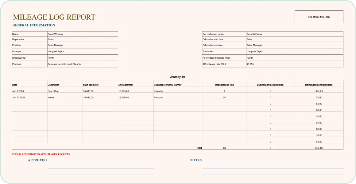 mileage log template excel