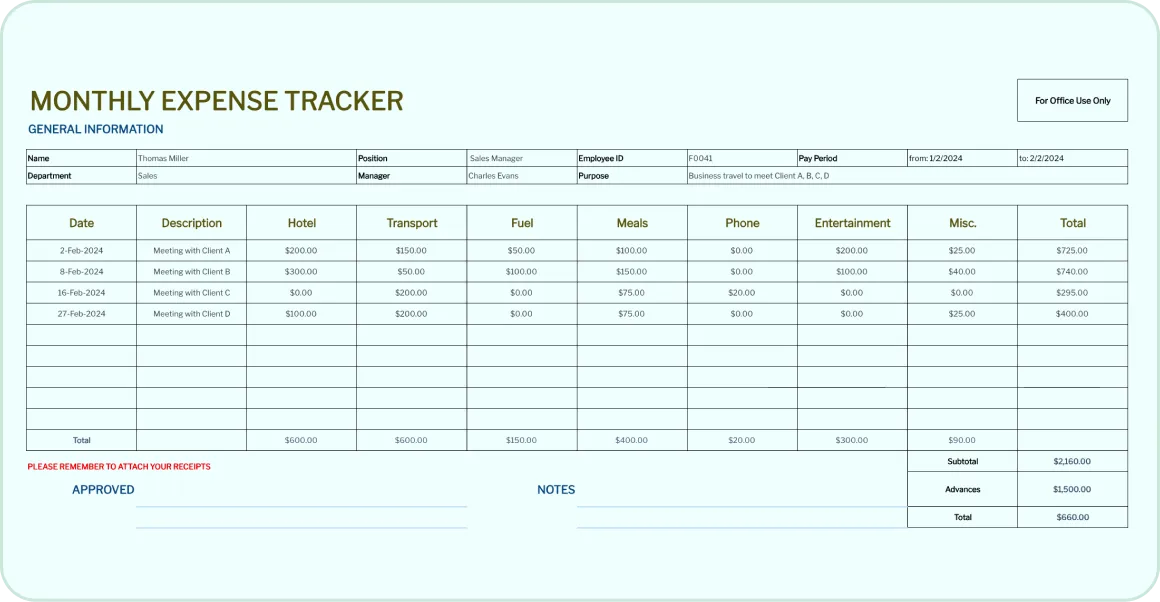 monthly expenses excel template