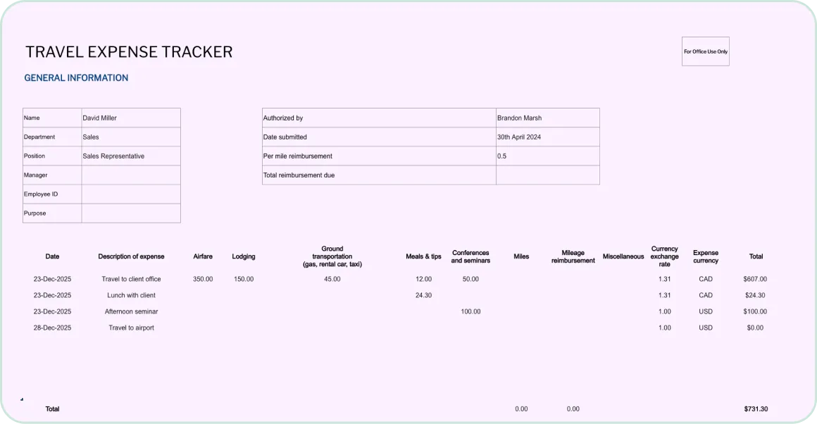 travel expense template