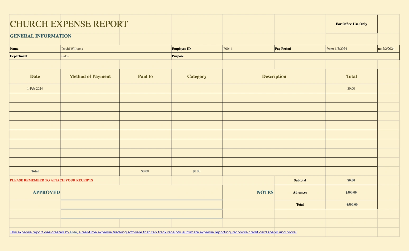 Church expense report template.