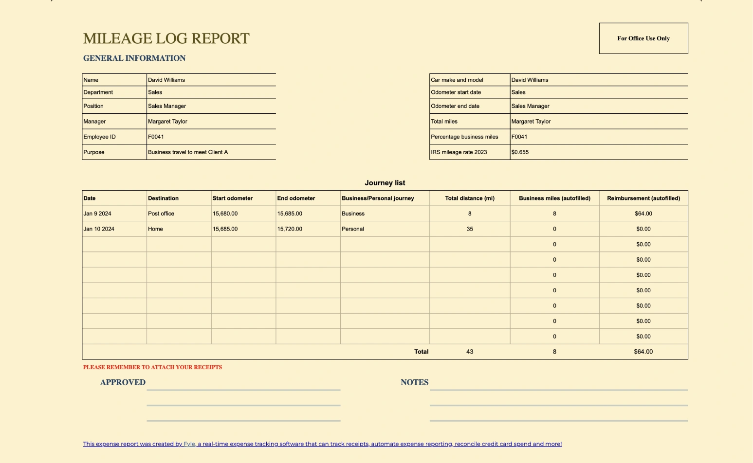 IRS mileage expense report template.